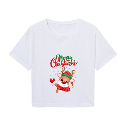 Merry Christmas Cute Rudolph Red Nose Reindeer Festive Crop Top