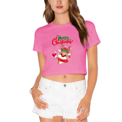 Merry Christmas Cute Rudolph Red Nose Reindeer Festive Crop Top