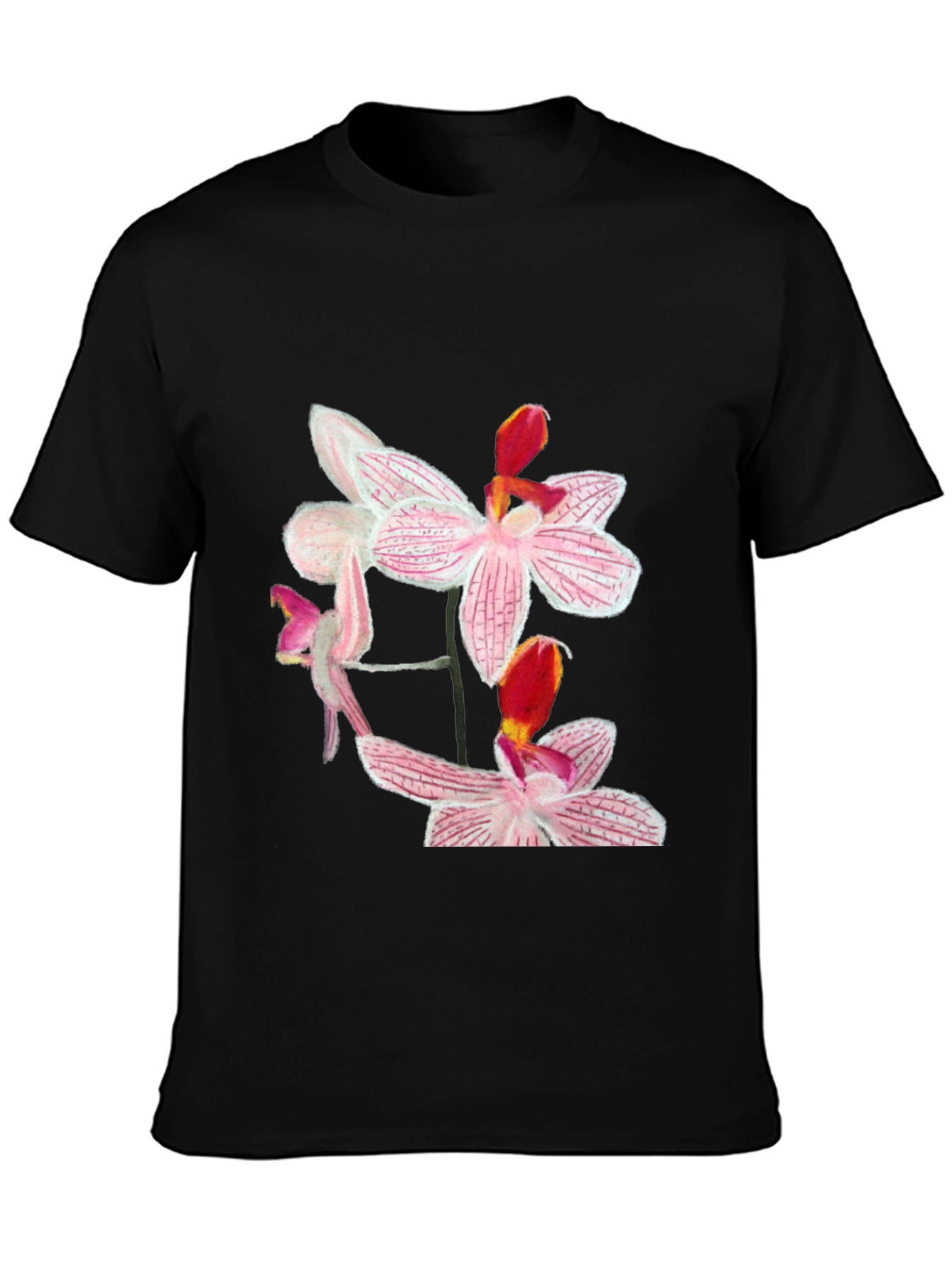 Floral Orchid Graphic Black T-Shirt