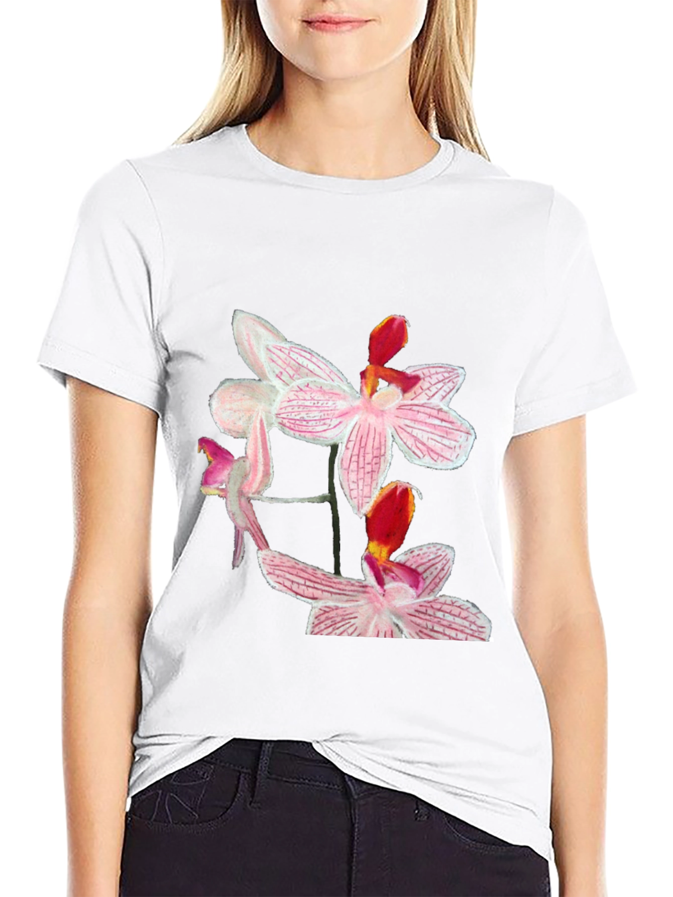 Floral Orchid Graphic Black T-Shirt