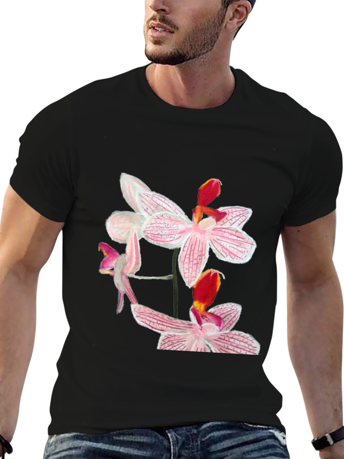 Floral Orchid Graphic Black T-Shirt