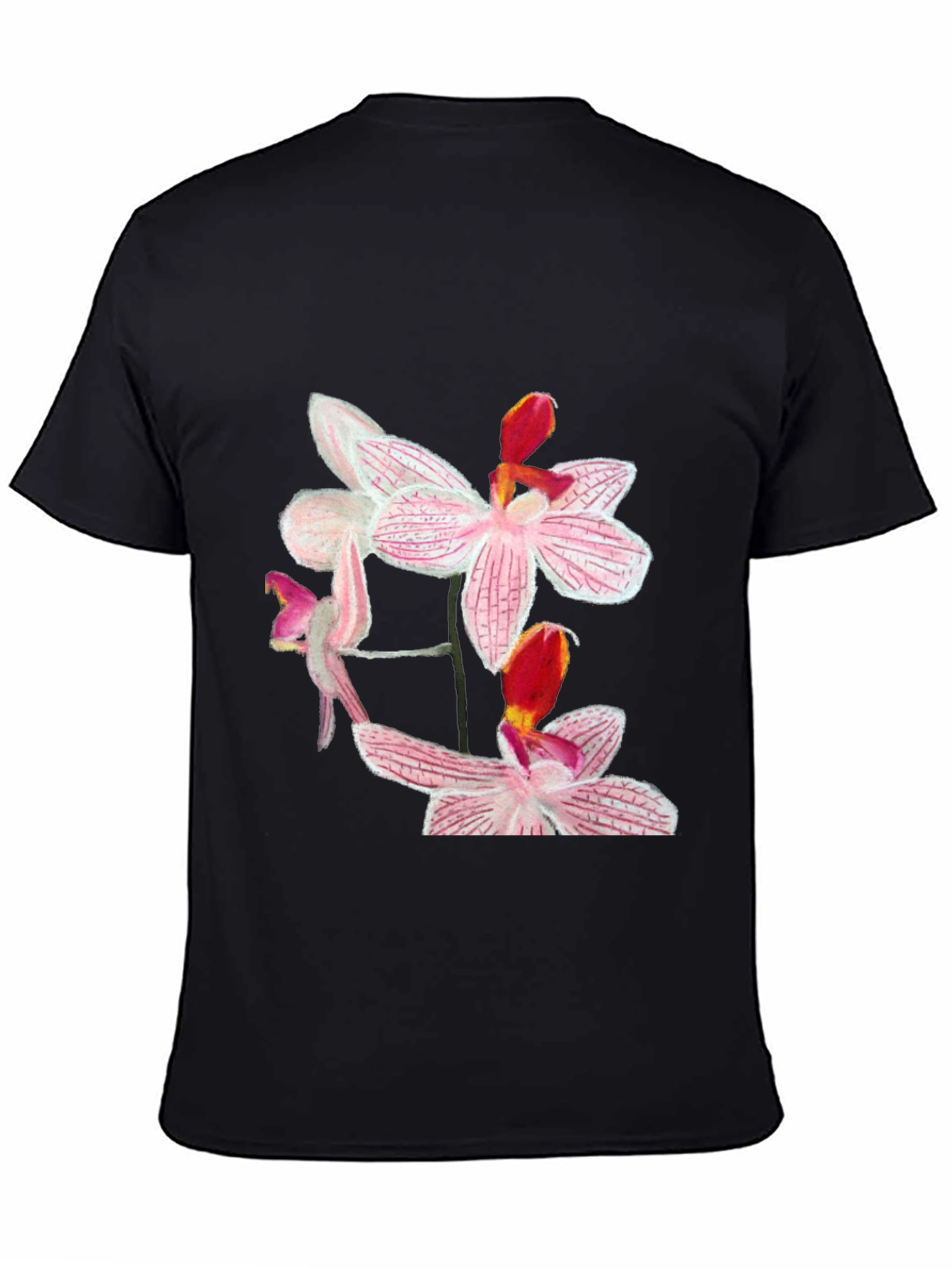 Floral Orchid Graphic Black T-Shirt