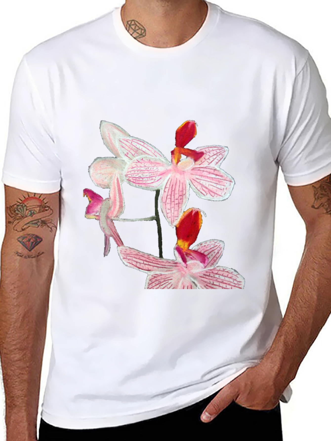 Floral Orchid Graphic Black T-Shirt