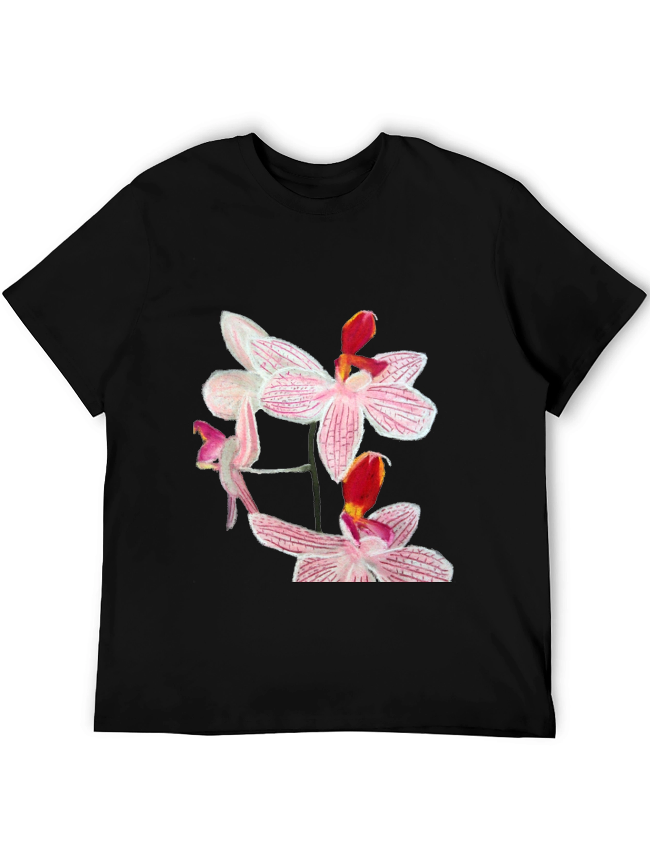 Floral Orchid Graphic Black T-Shirt