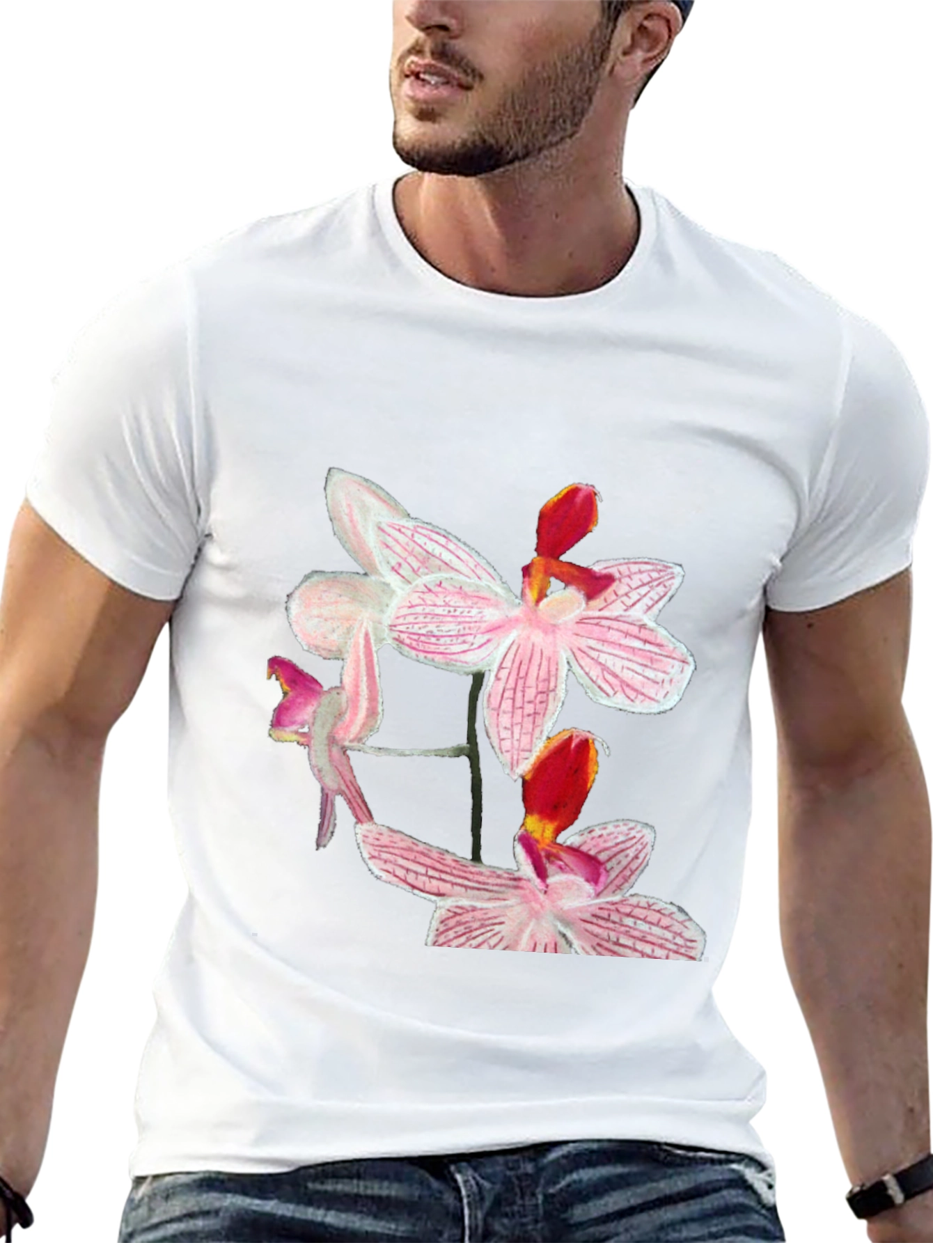 Floral Orchid Graphic Black T-Shirt