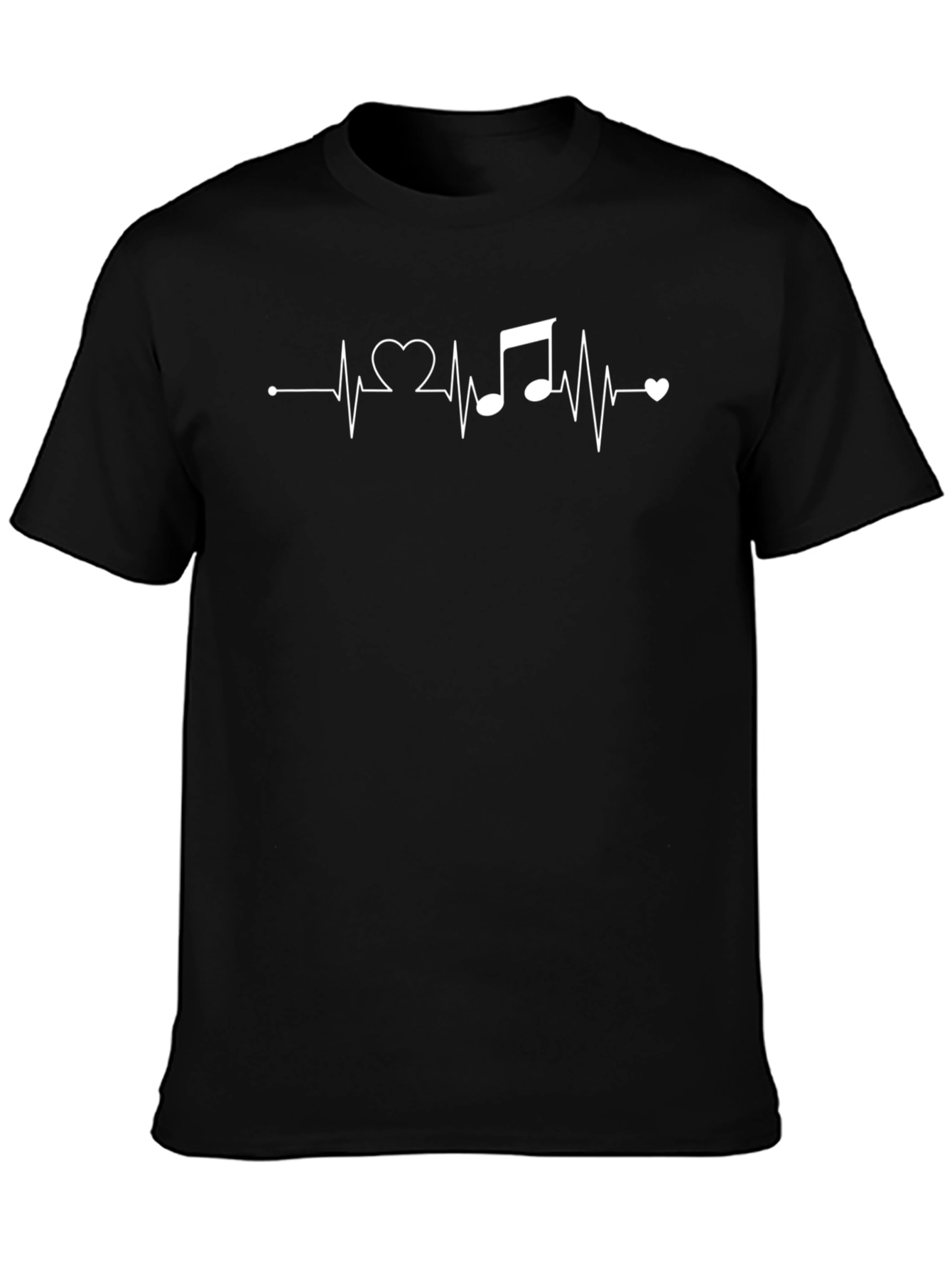 Heartbeat Music Note Graphic Tee - Black Cotton T-Shirt