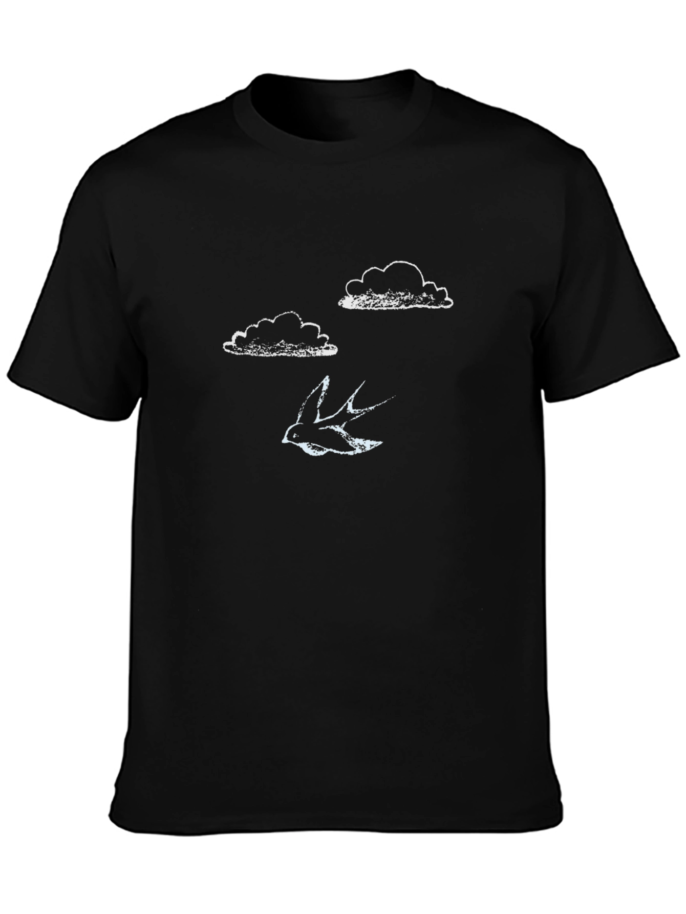Mens Black T-Shirt - Clouds & Bird Design