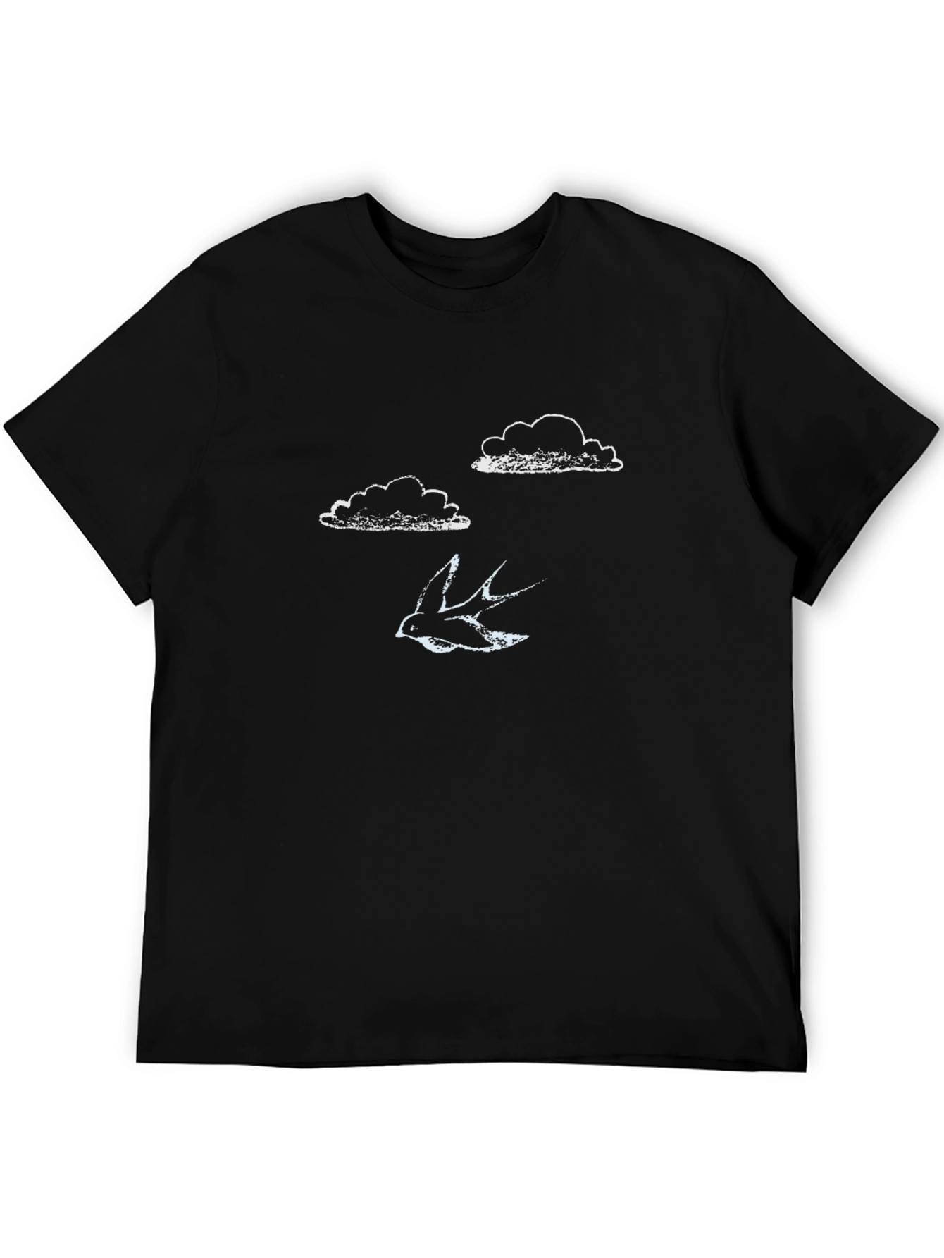 Mens Black T-Shirt - Clouds & Bird Design