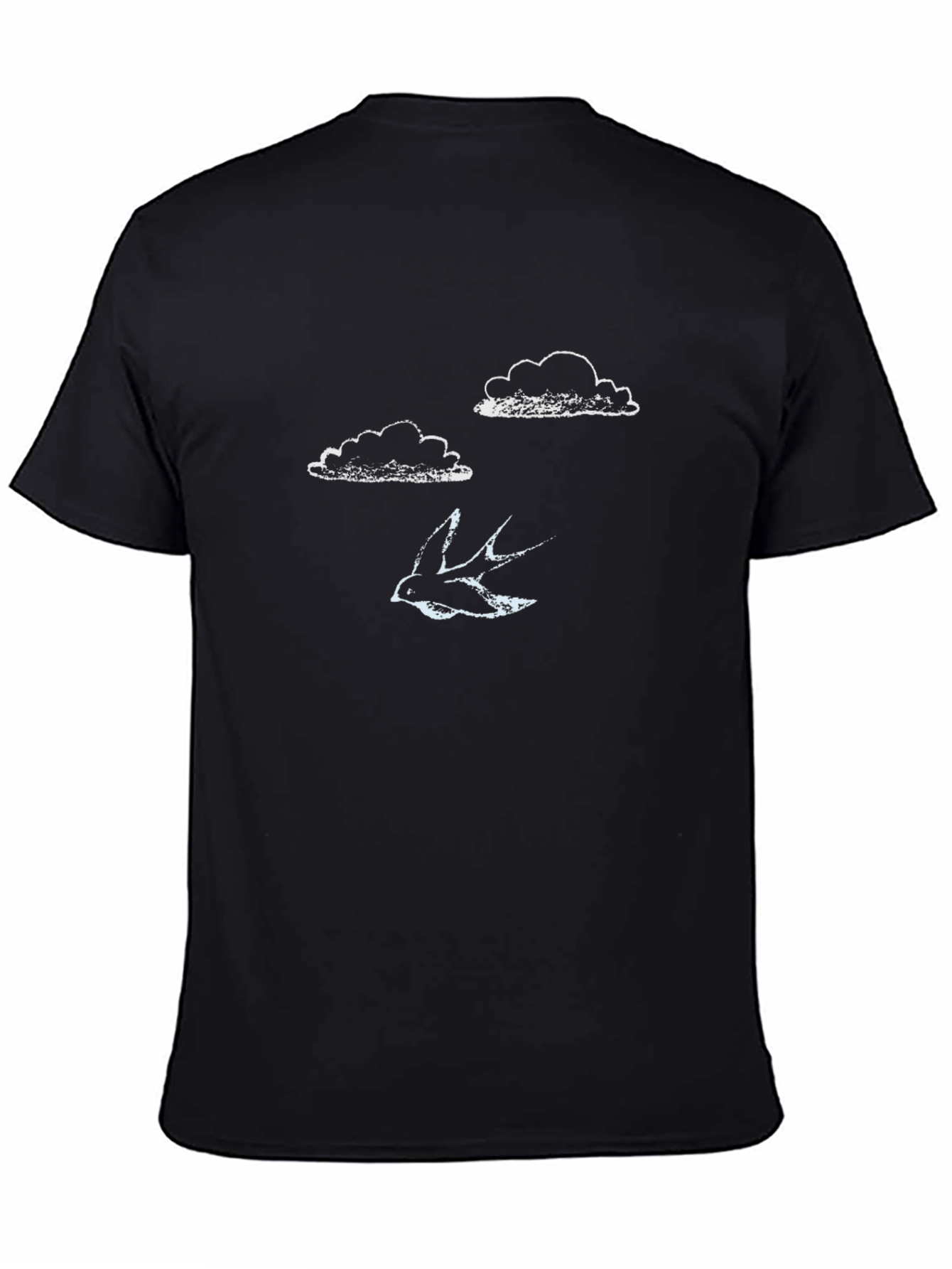 Mens Black T-Shirt - Clouds & Bird Design