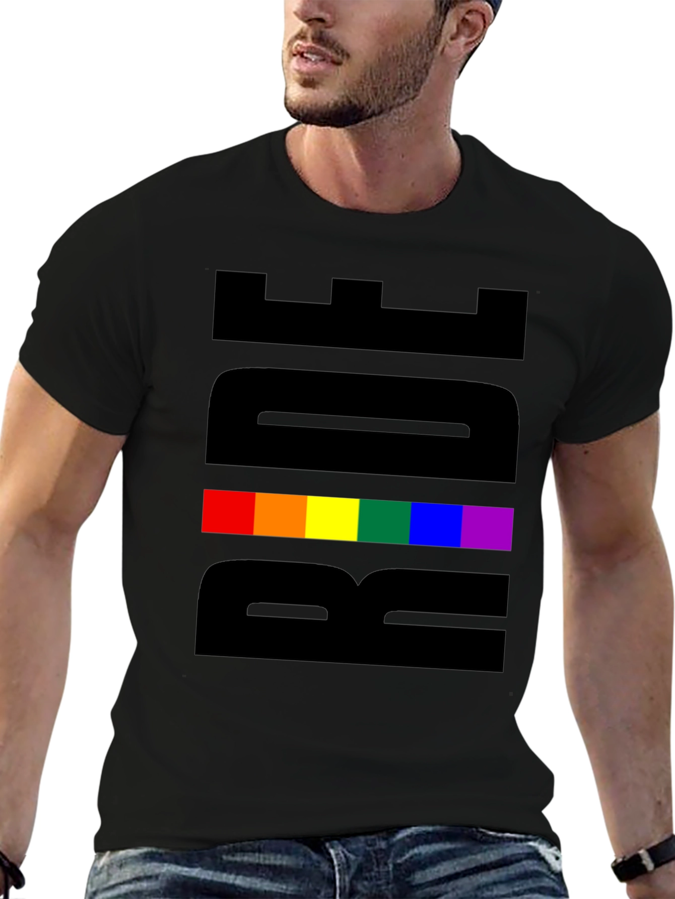 Pride Rainbow Graphic Tee - Black Cotton Blend