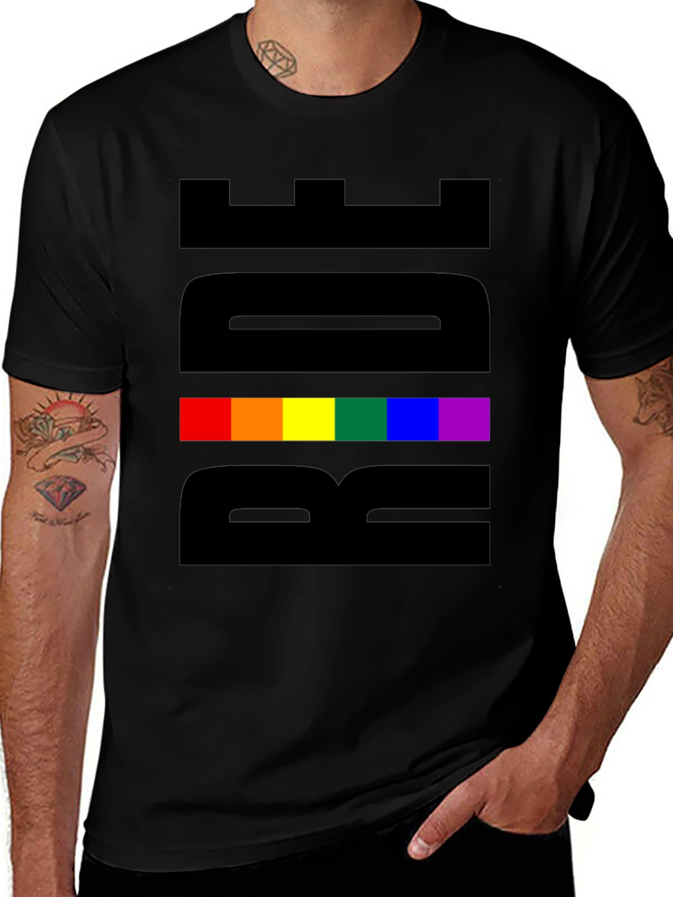 Pride Rainbow Graphic Tee - Black Cotton Blend