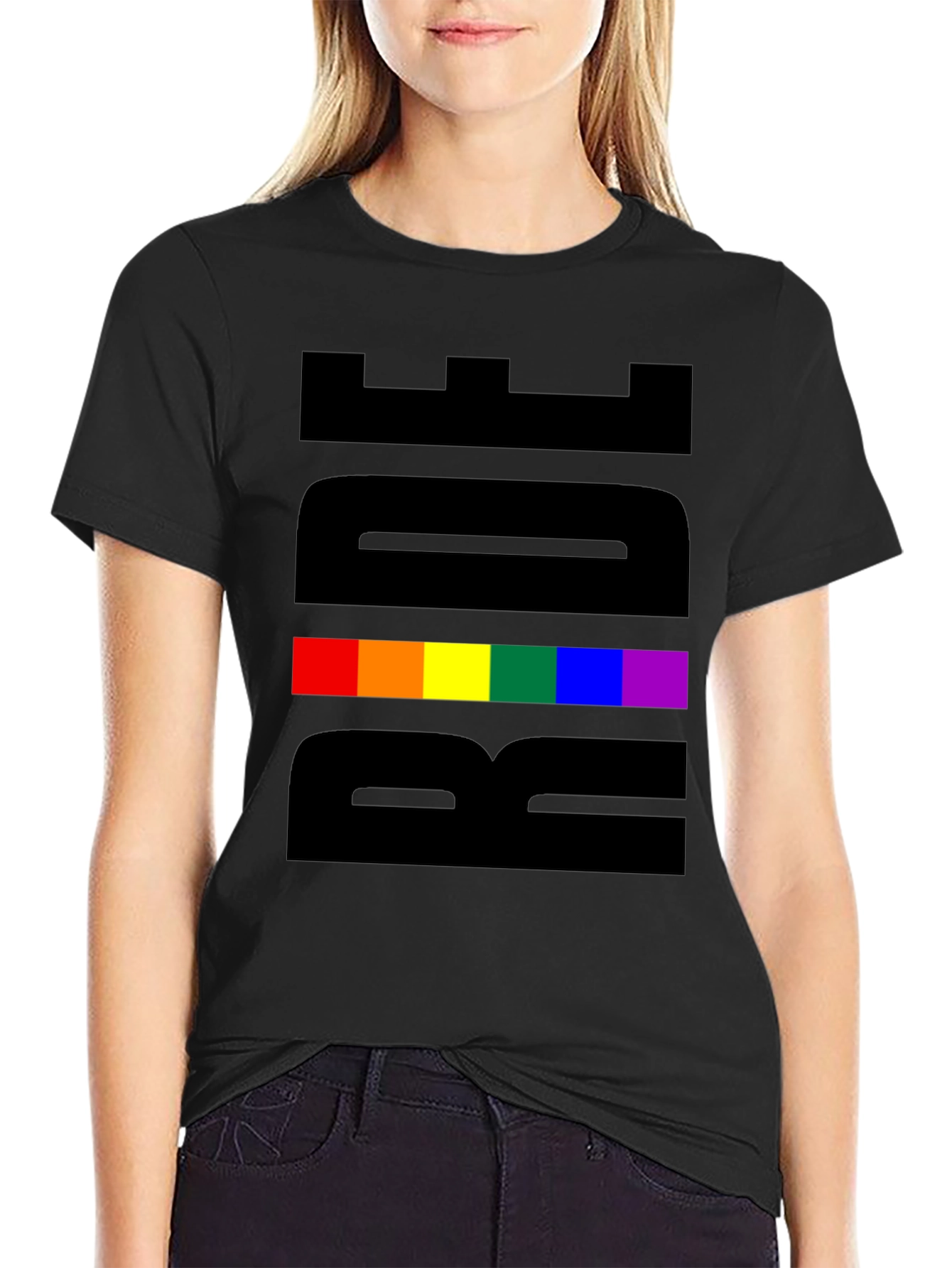Pride Rainbow Graphic Tee - Black Cotton Blend