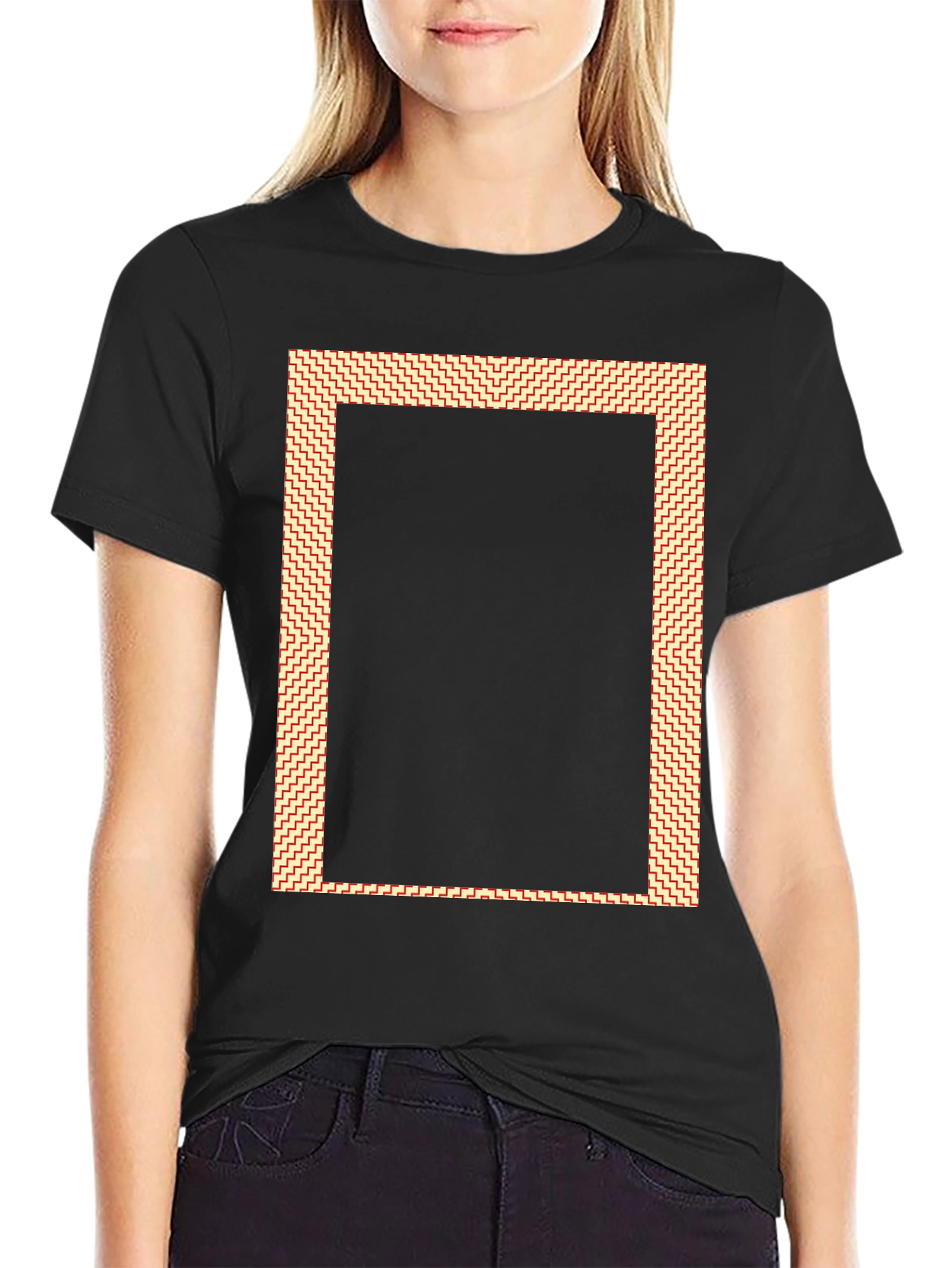 Black Graphic Tee with Rectangle Design
