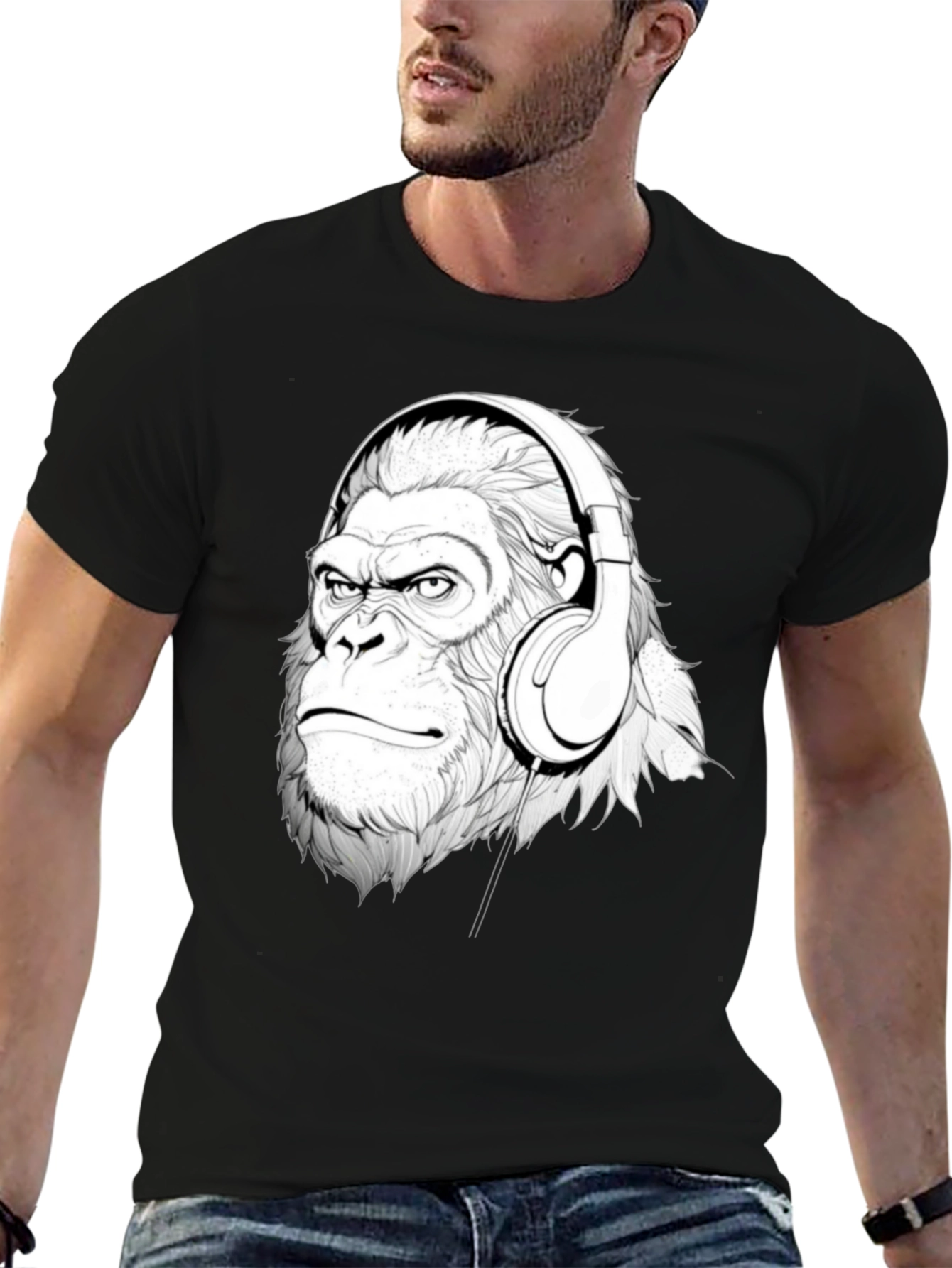 Cool Gorilla Headphones Graphic T-Shirt