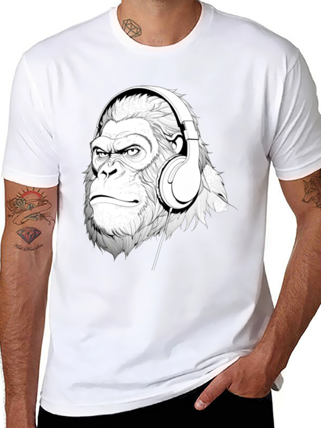 Cool Gorilla Headphones Graphic T-Shirt