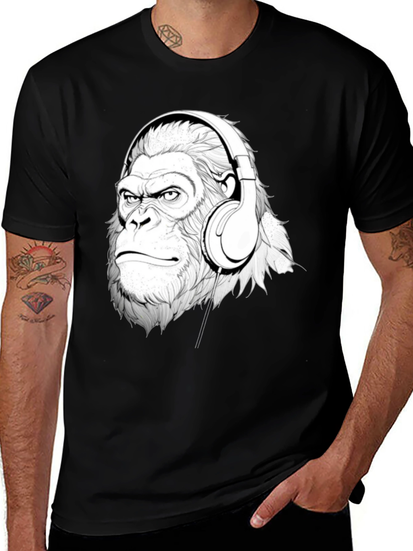 Cool Gorilla Headphones Graphic T-Shirt