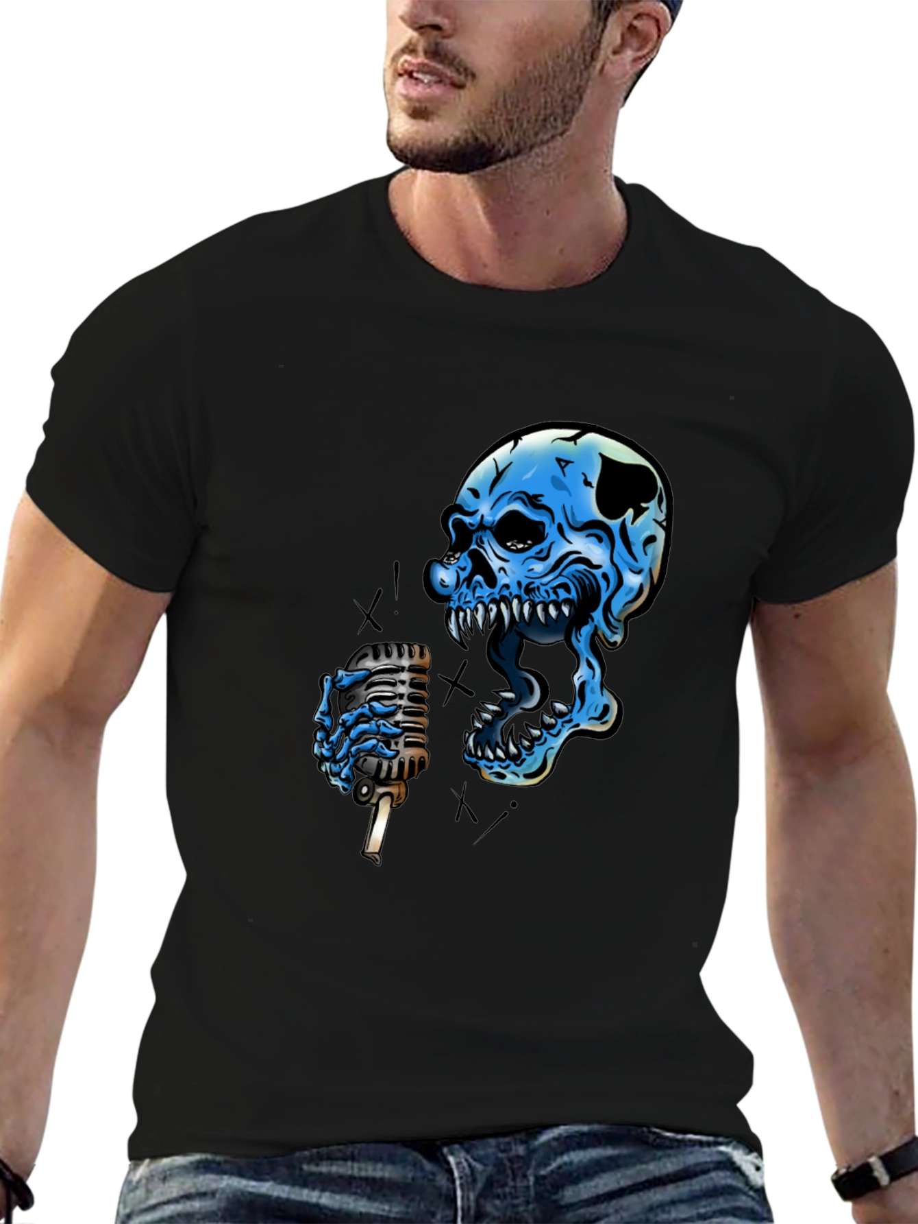 Skull Singer Graphic Black T-Shirt