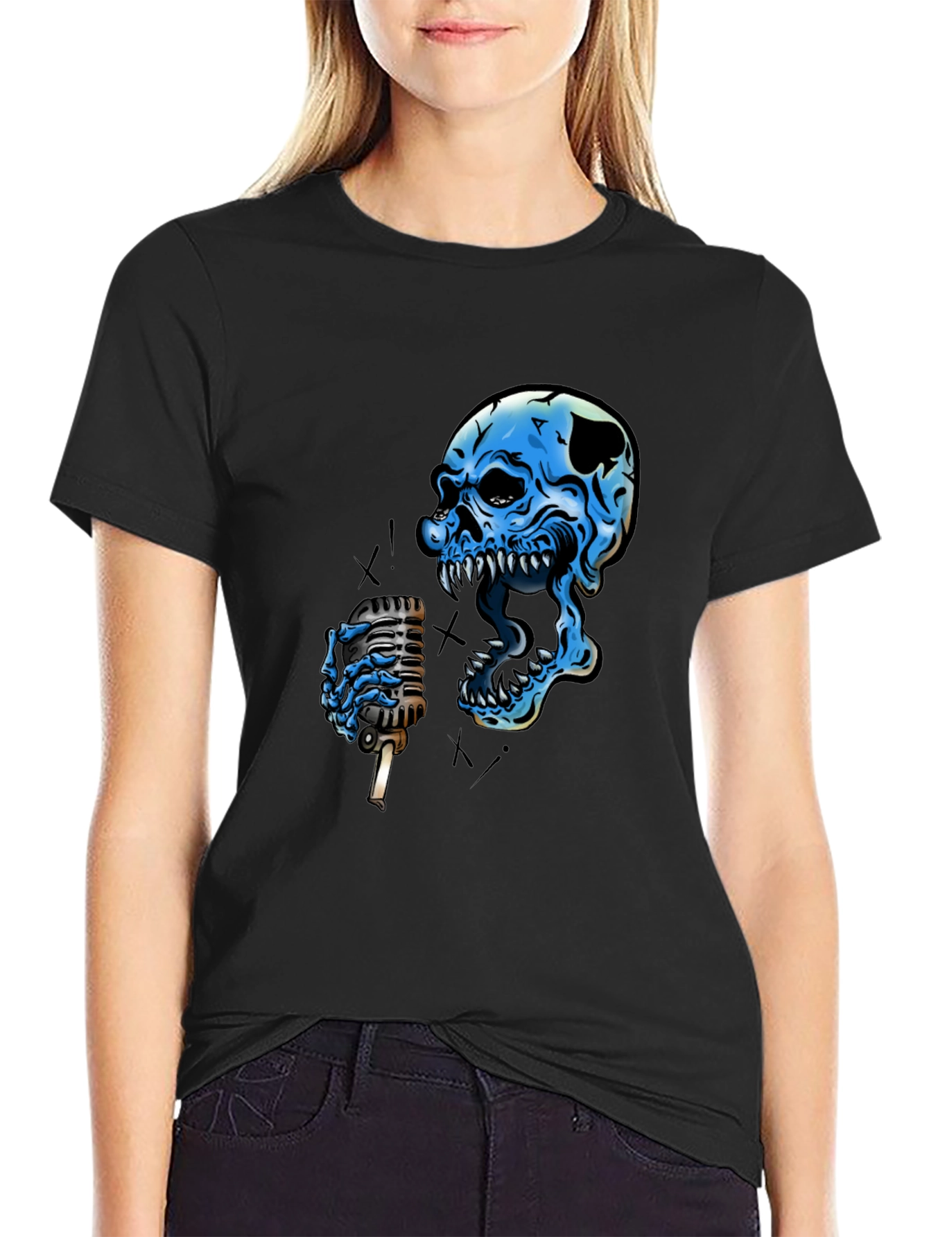 Skull Singer Graphic Black T-Shirt