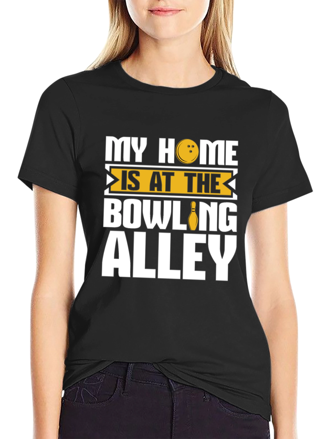 Bowling Alley Home Black Graphic T-Shirt