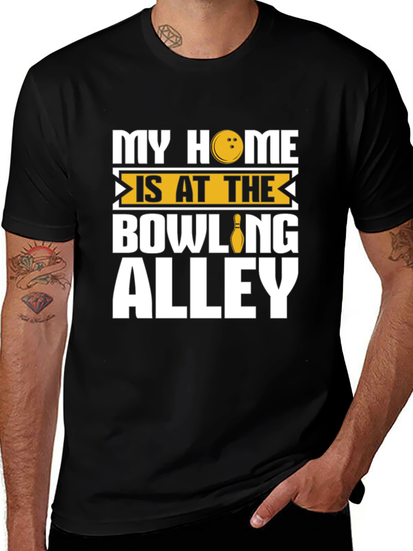 Bowling Alley Home Black Graphic T-Shirt