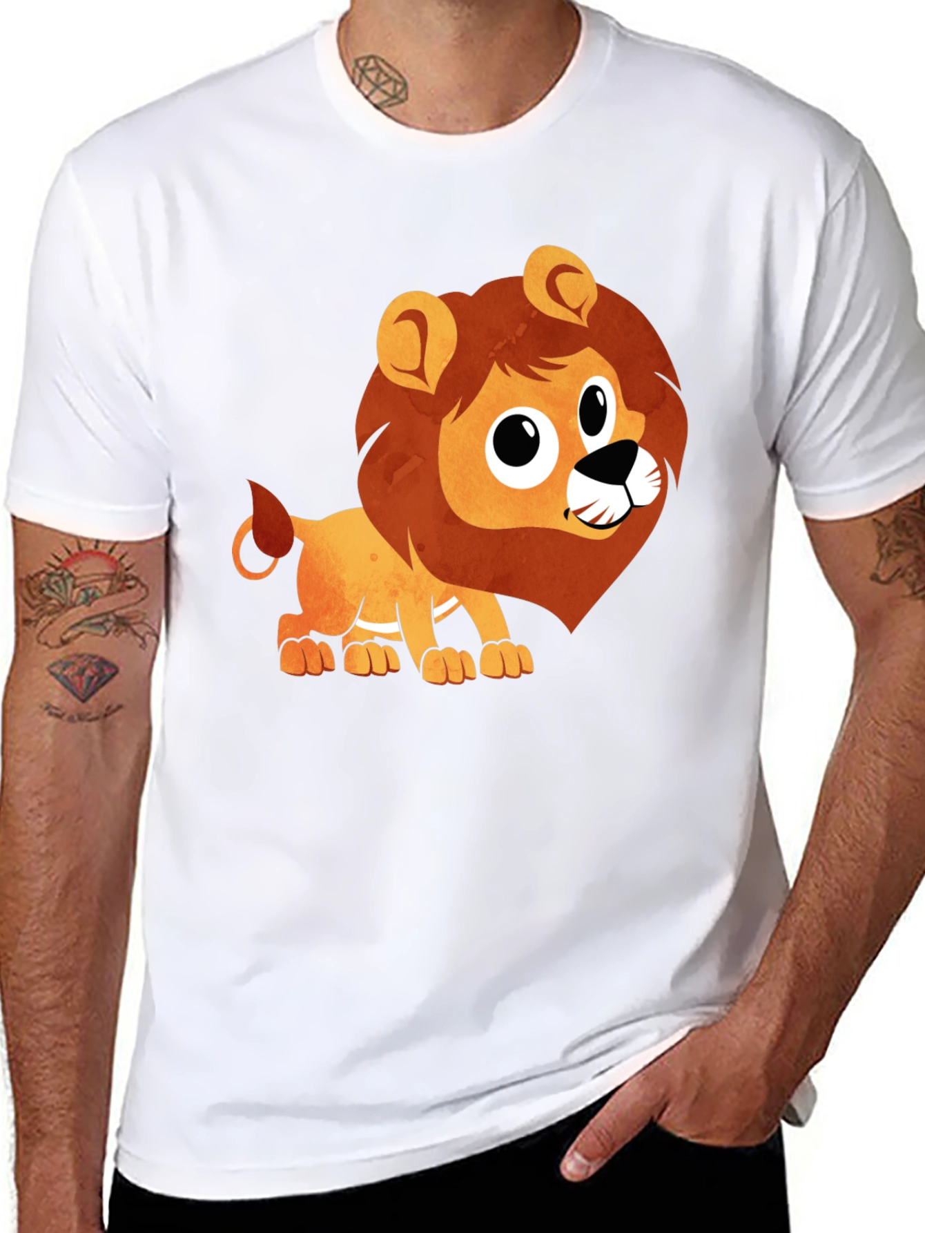 Cute Lion Graphic Black T-Shirt