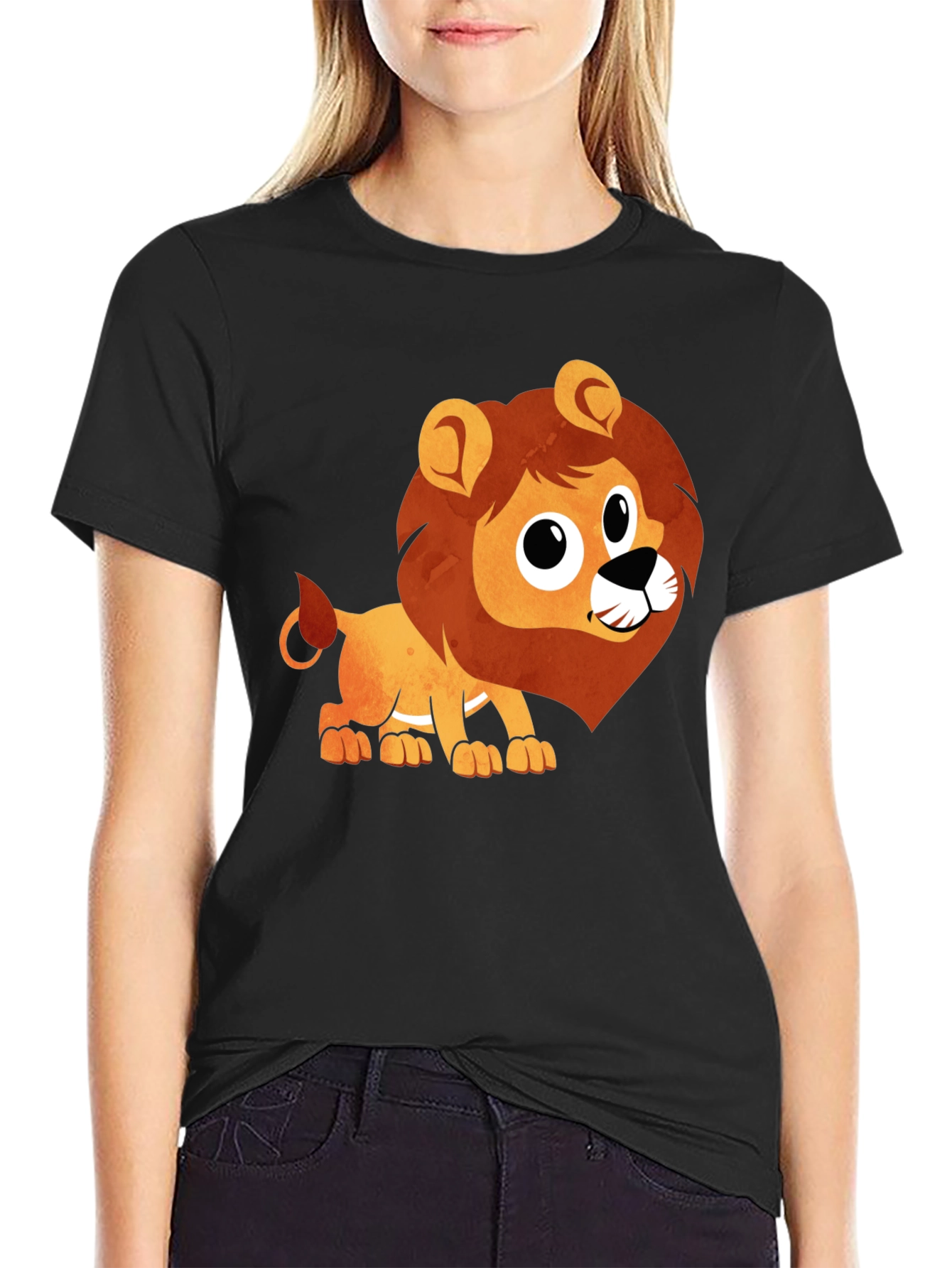 Cute Lion Graphic Black T-Shirt