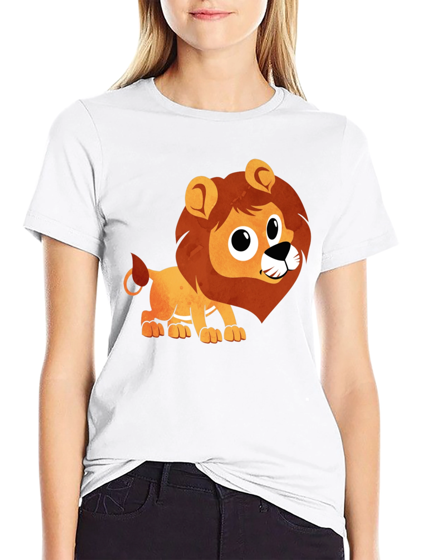 Cute Lion Graphic Black T-Shirt