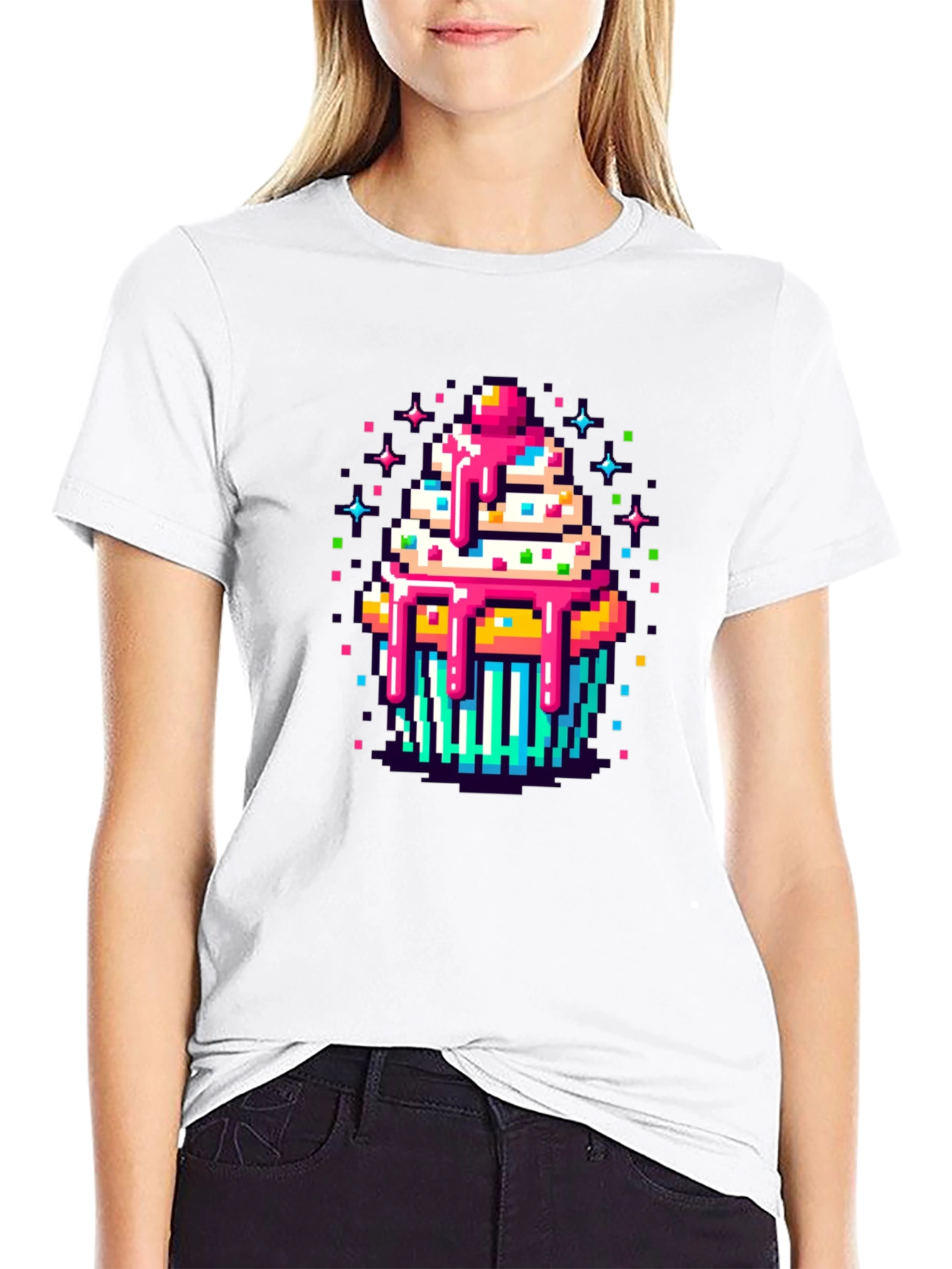 Pixel Art Cupcake Graphic Tee - Sweet Style!