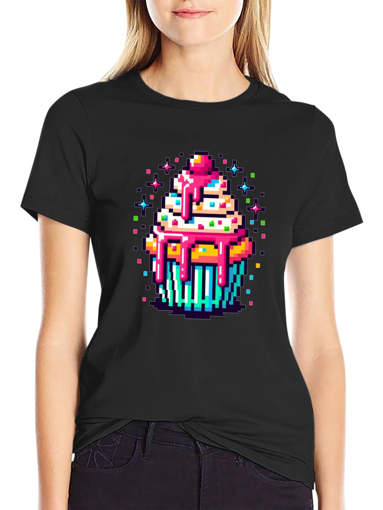 Pixel Art Cupcake Graphic Tee - Sweet Style!