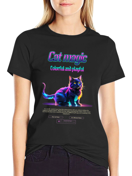 Cat Magic T-Shirt: Colorful Playful Design