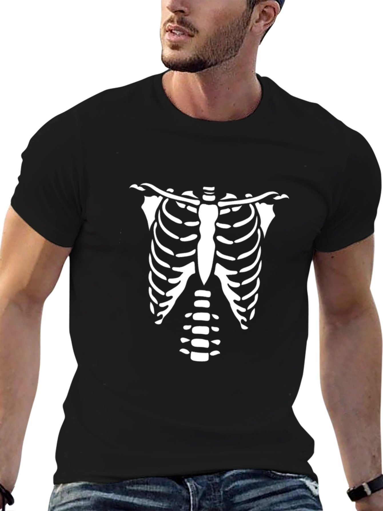 Skeleton Rib Cage Graphic Tee - Black