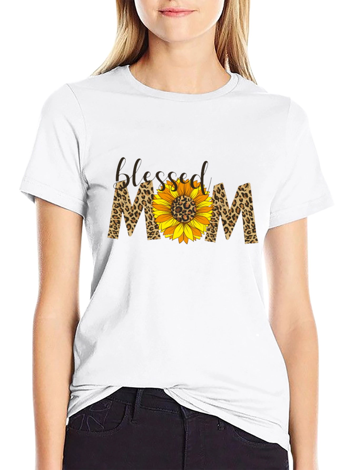 Blessed Mom Sunflower Leopard Print T-Shirt