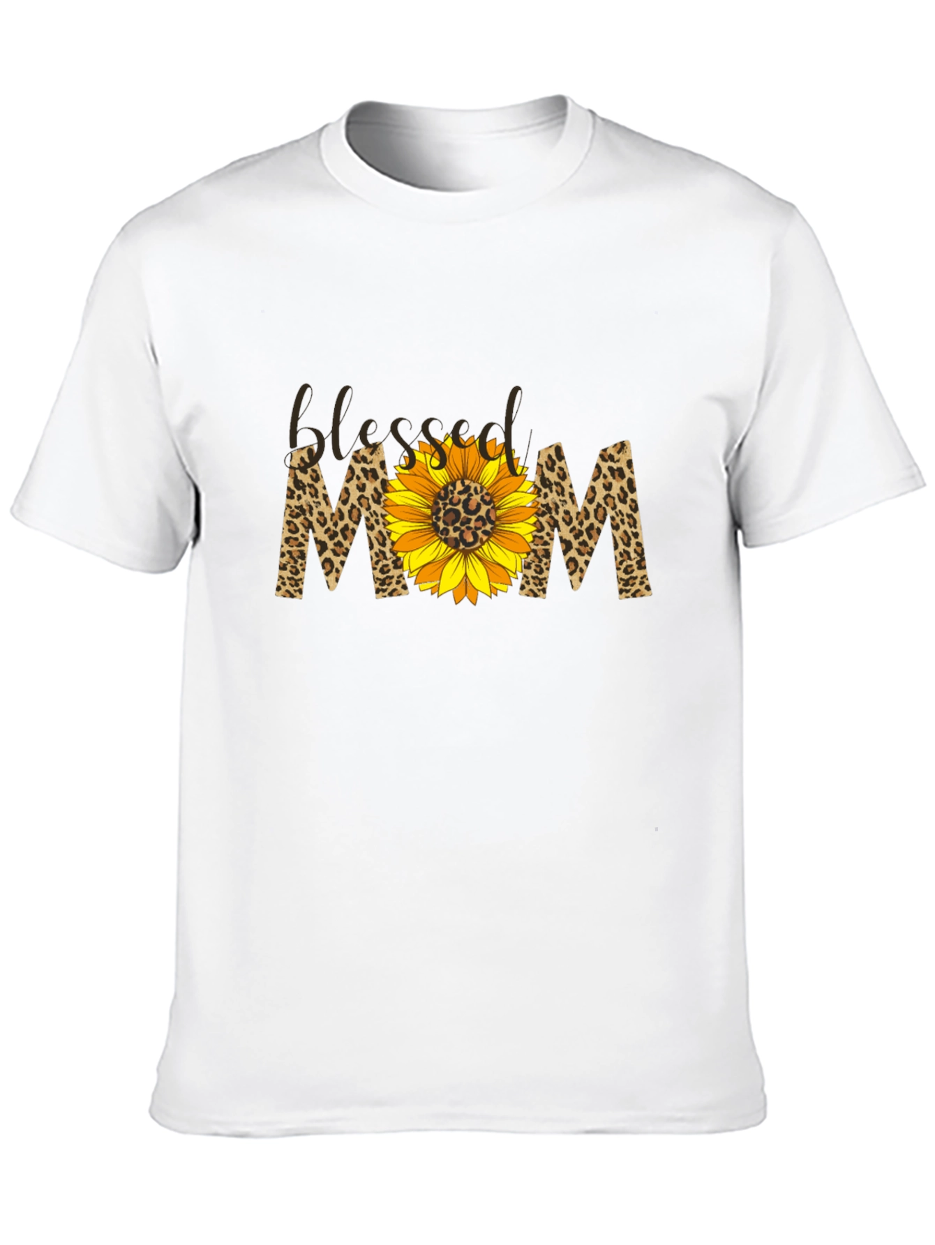 Blessed Mom Sunflower Leopard Print T-Shirt