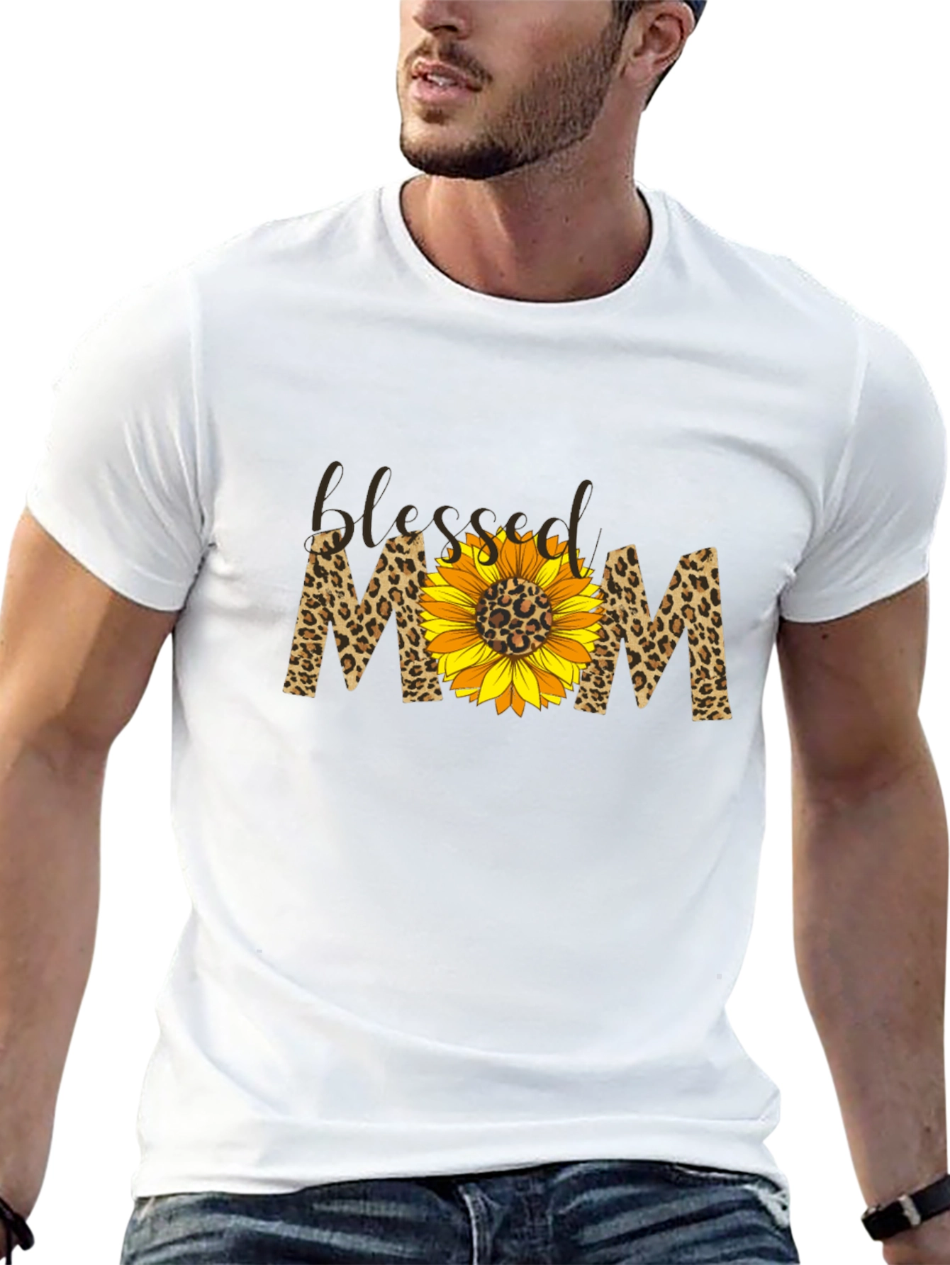Blessed Mom Sunflower Leopard Print T-Shirt