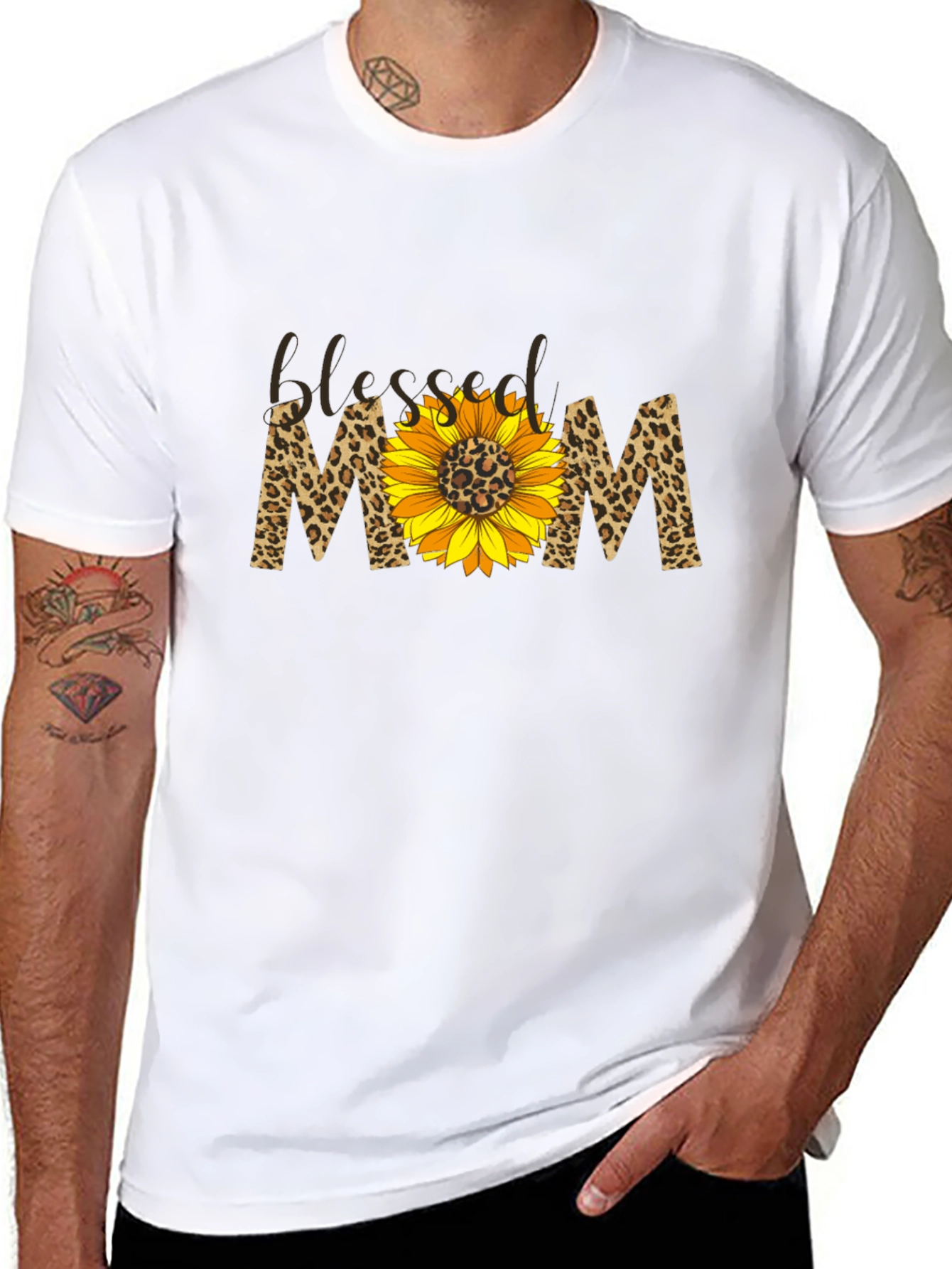 Blessed Mom Sunflower Leopard Print T-Shirt