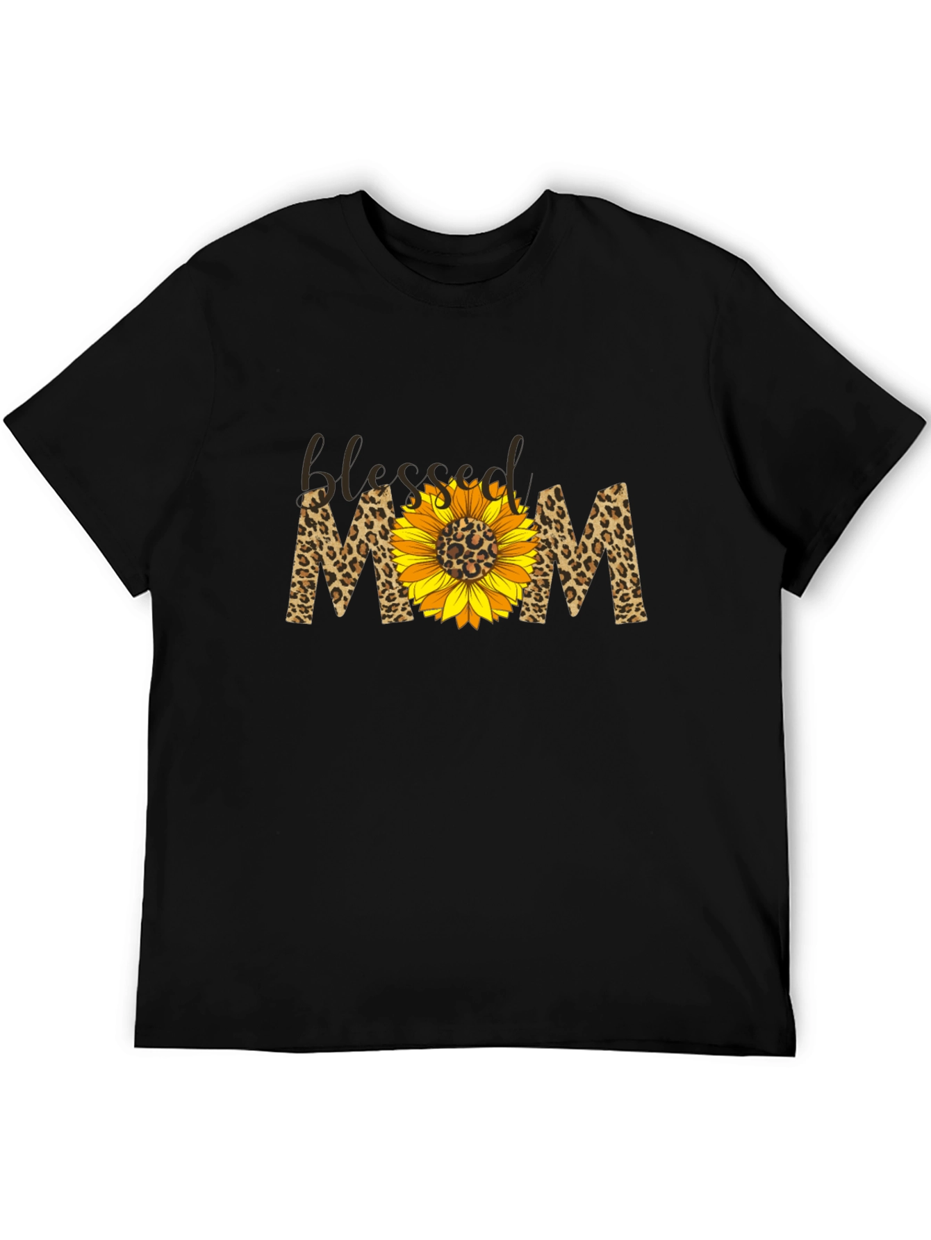 Blessed Mom Sunflower Leopard Print T-Shirt