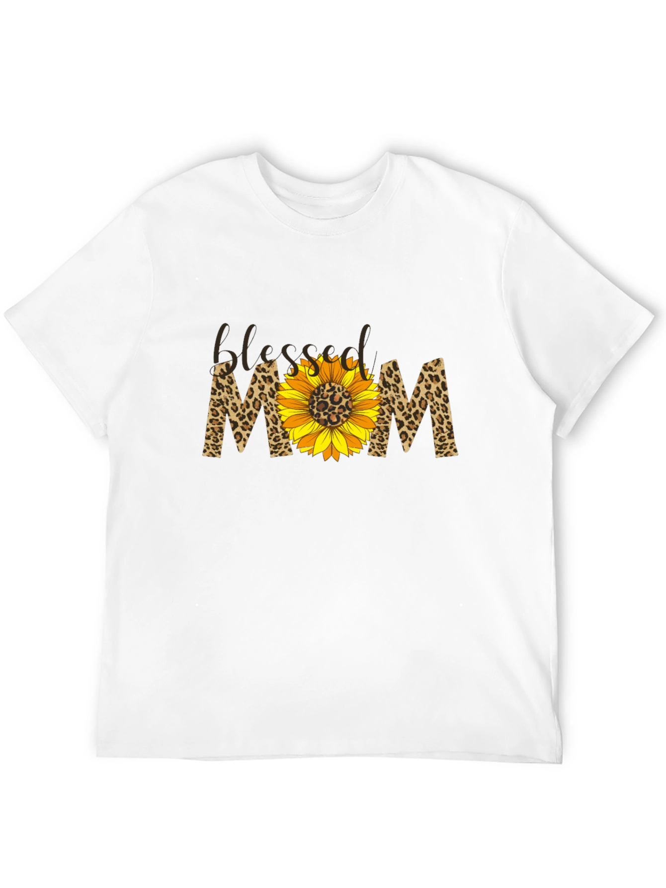 Blessed Mom Sunflower Leopard Print T-Shirt