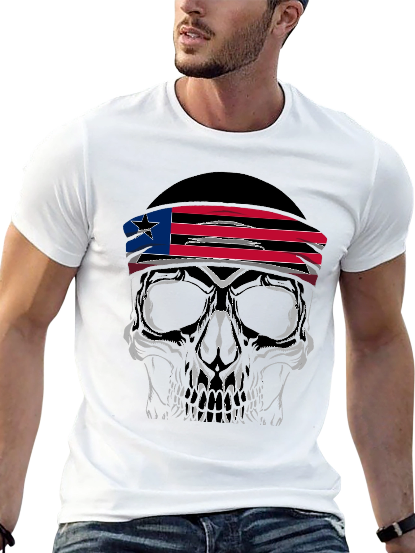 Skull Headband Graphic Tee - Mens Black T-Shirt