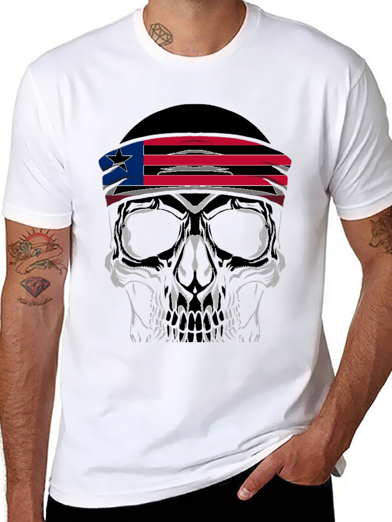 Skull Headband Graphic Tee - Mens Black T-Shirt