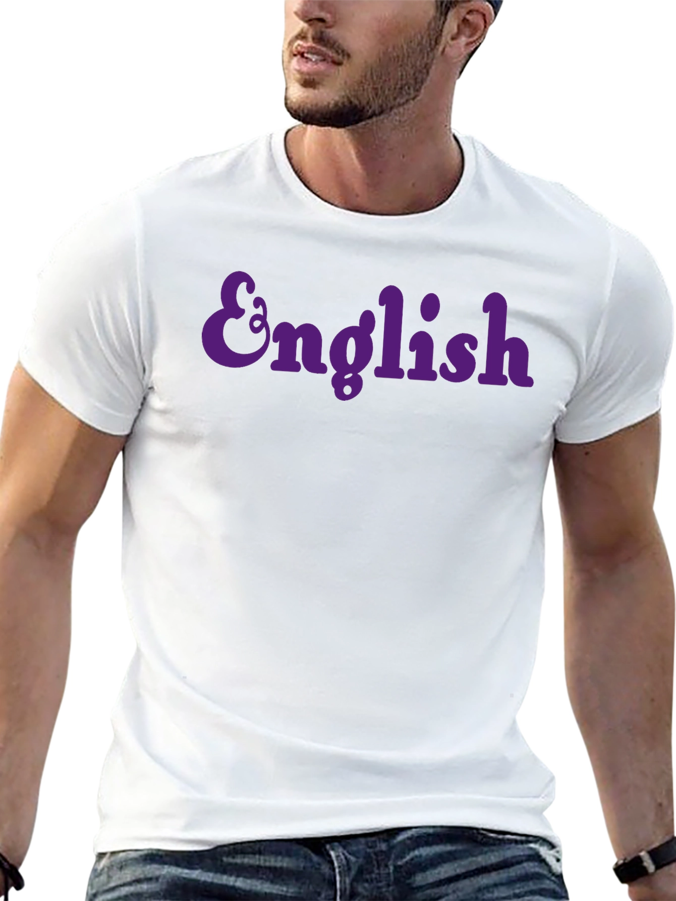 English Purple Text Graphic T-Shirt