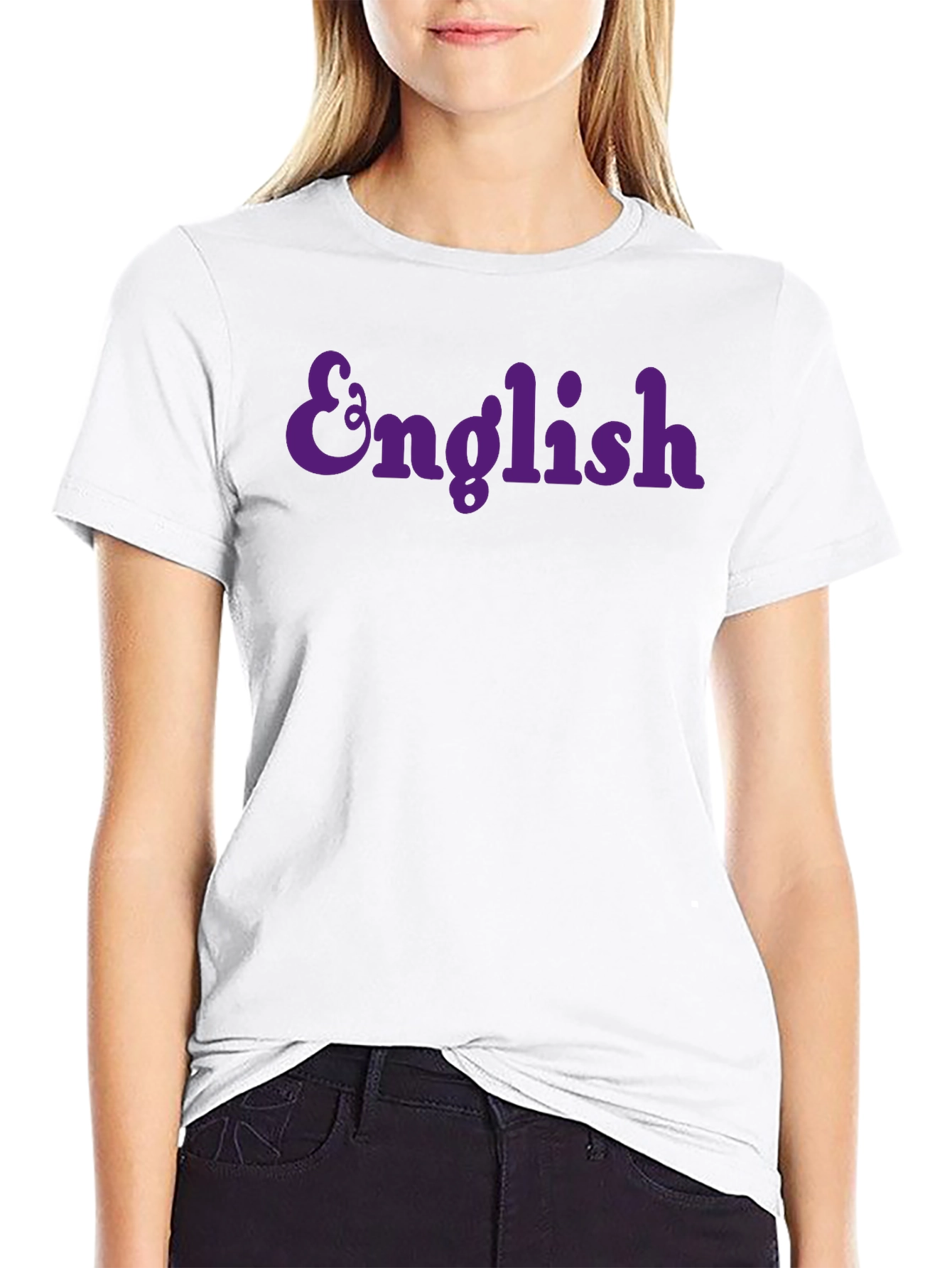 English Purple Text Graphic T-Shirt