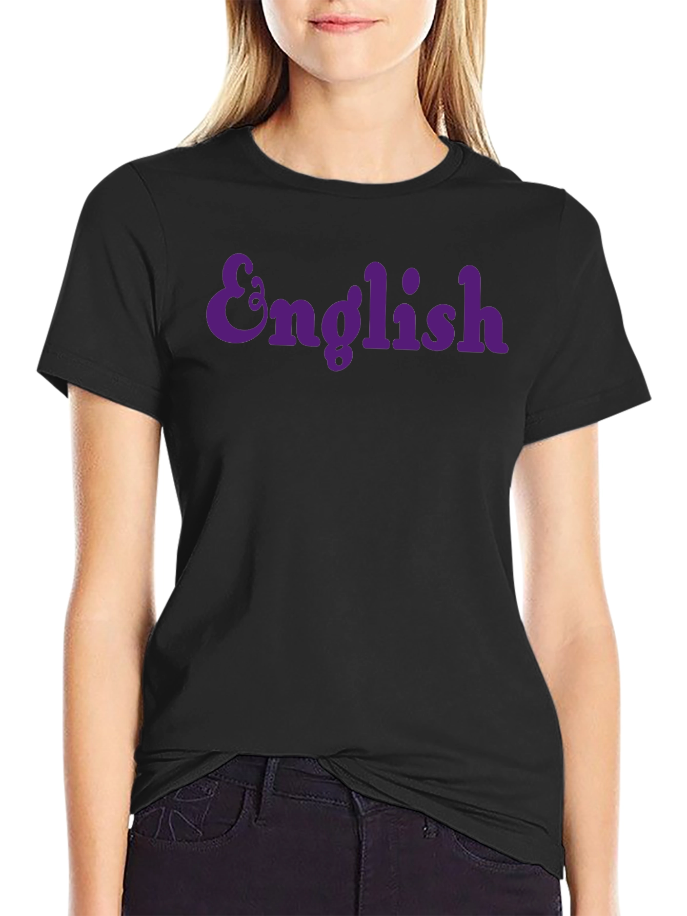 English Purple Text Graphic T-Shirt