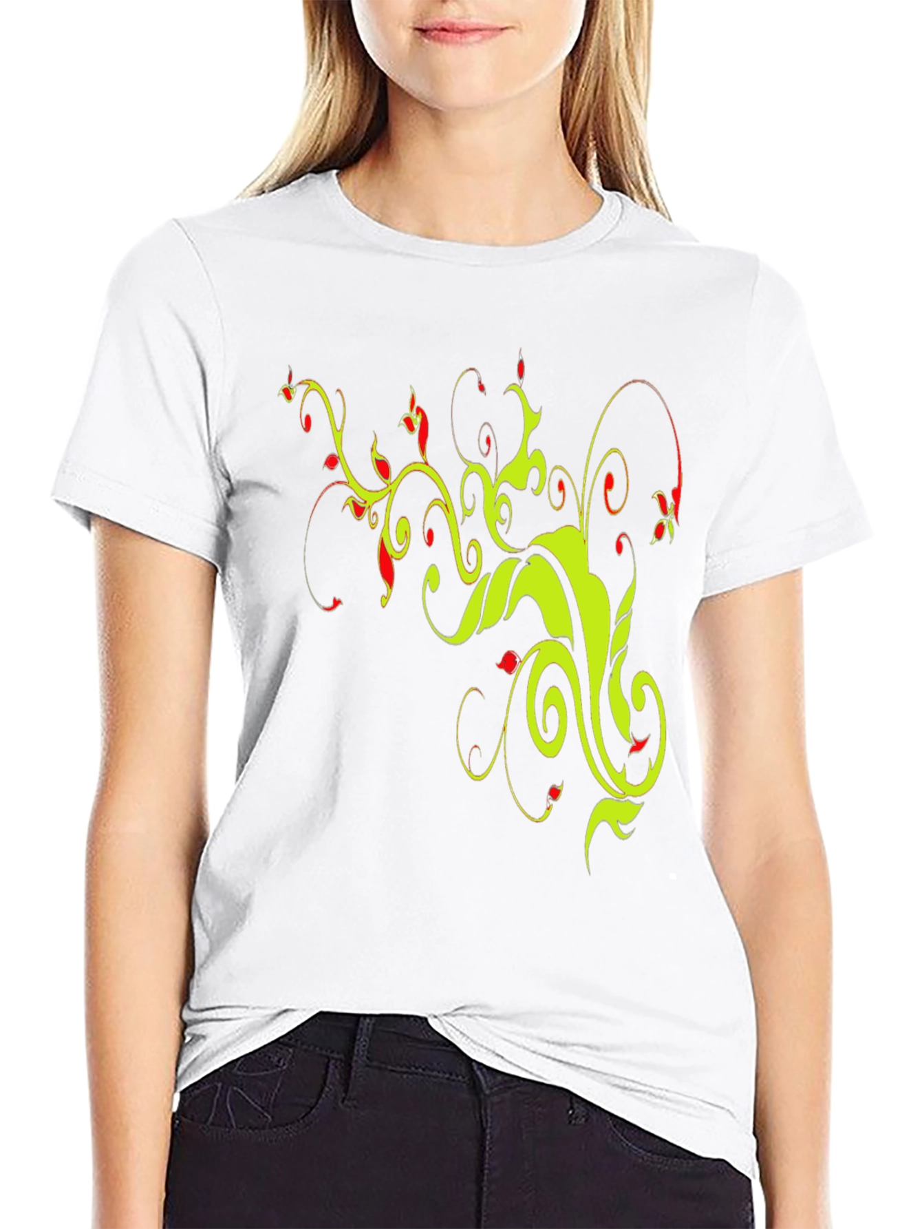 Stylish Black T-Shirt with Floral Vine Design