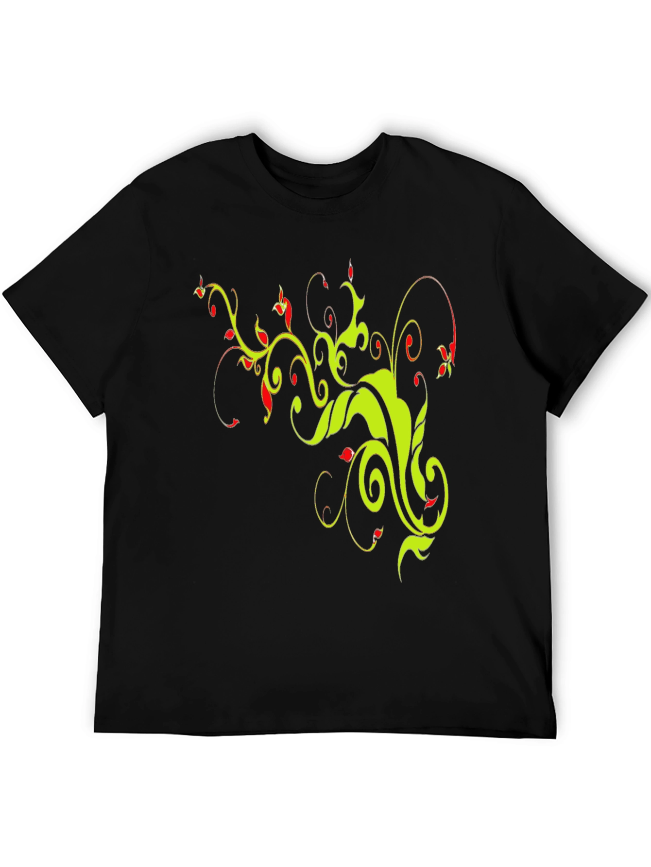 Stylish Black T-Shirt with Floral Vine Design
