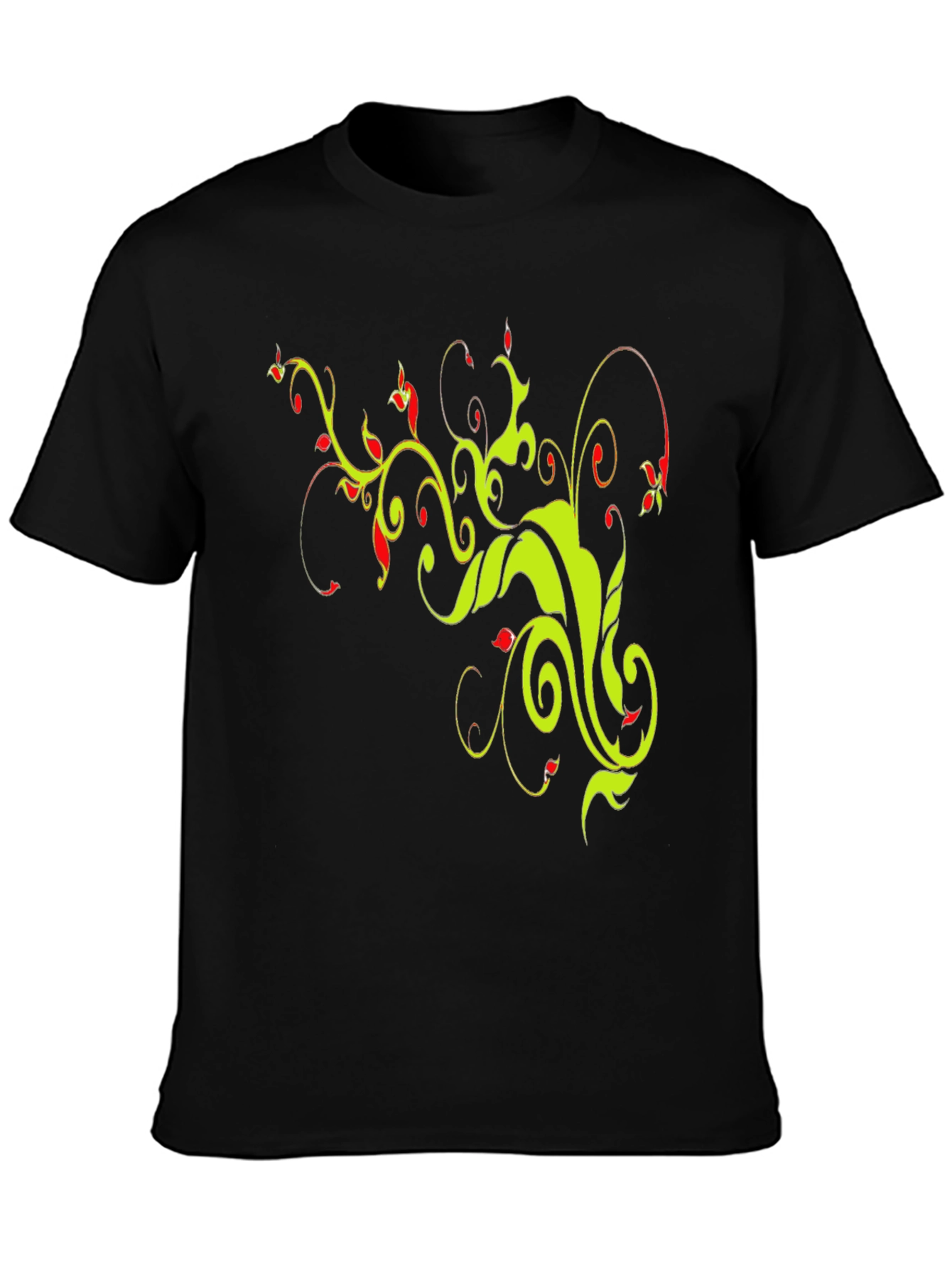 Stylish Black T-Shirt with Floral Vine Design