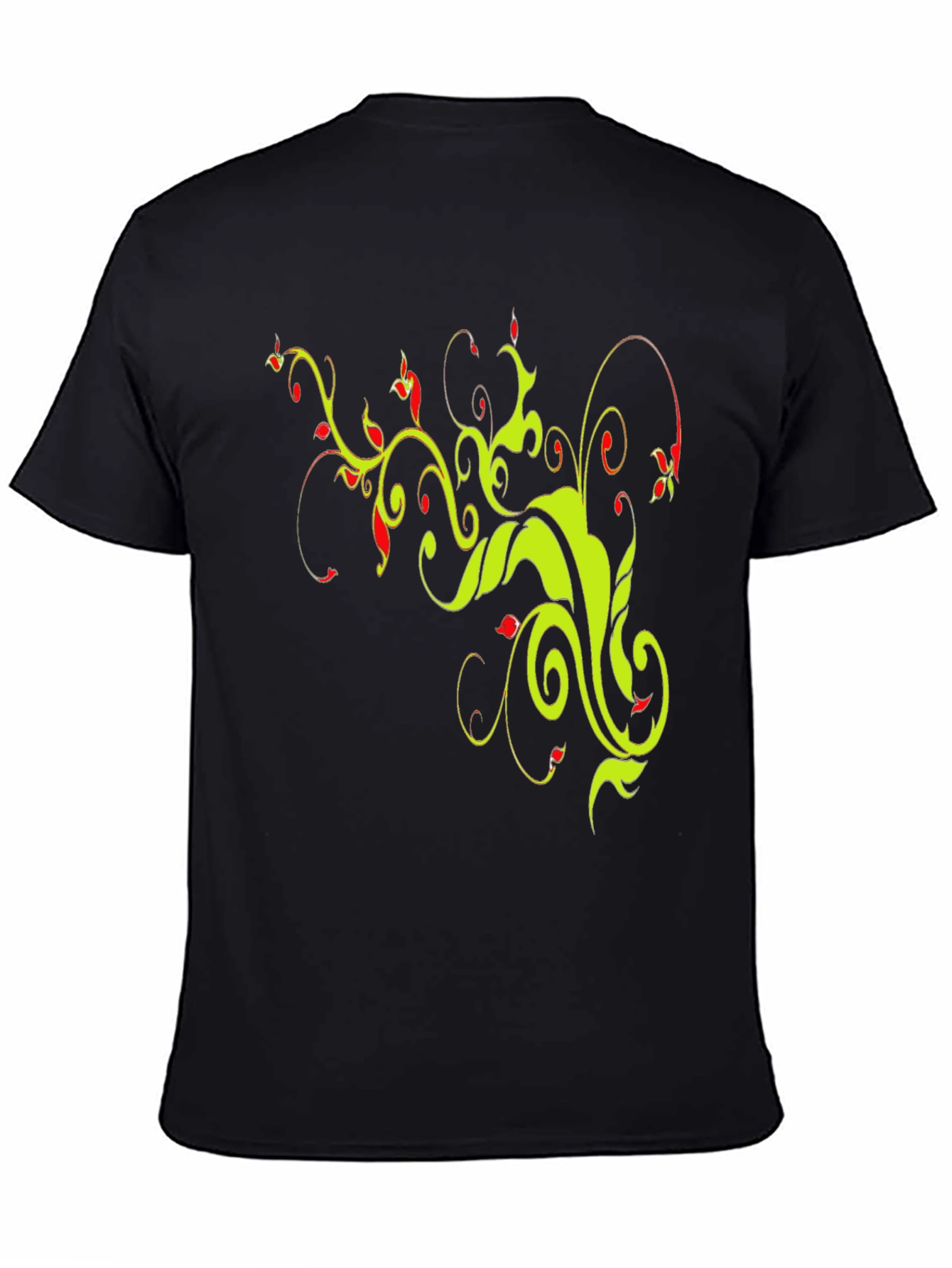 Stylish Black T-Shirt with Floral Vine Design