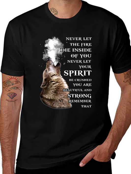 Wolf Spirit Graphic Tee - Never Let Your Fire Die