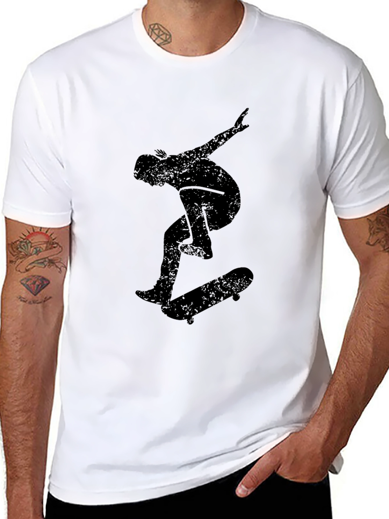 Skateboarder Graphic Tee - Black Cotton Casual Top