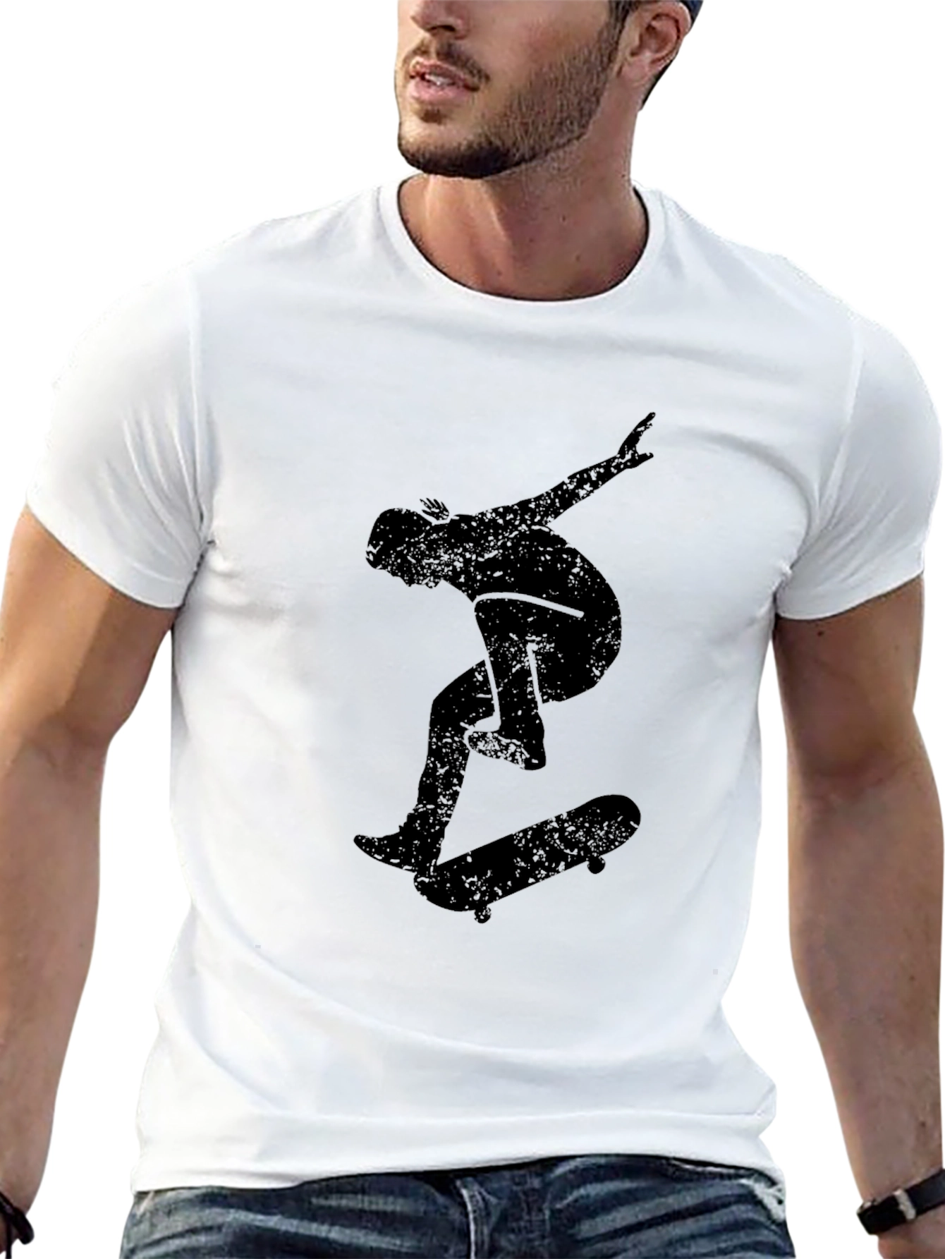 Skateboarder Graphic Tee - Black Cotton Casual Top