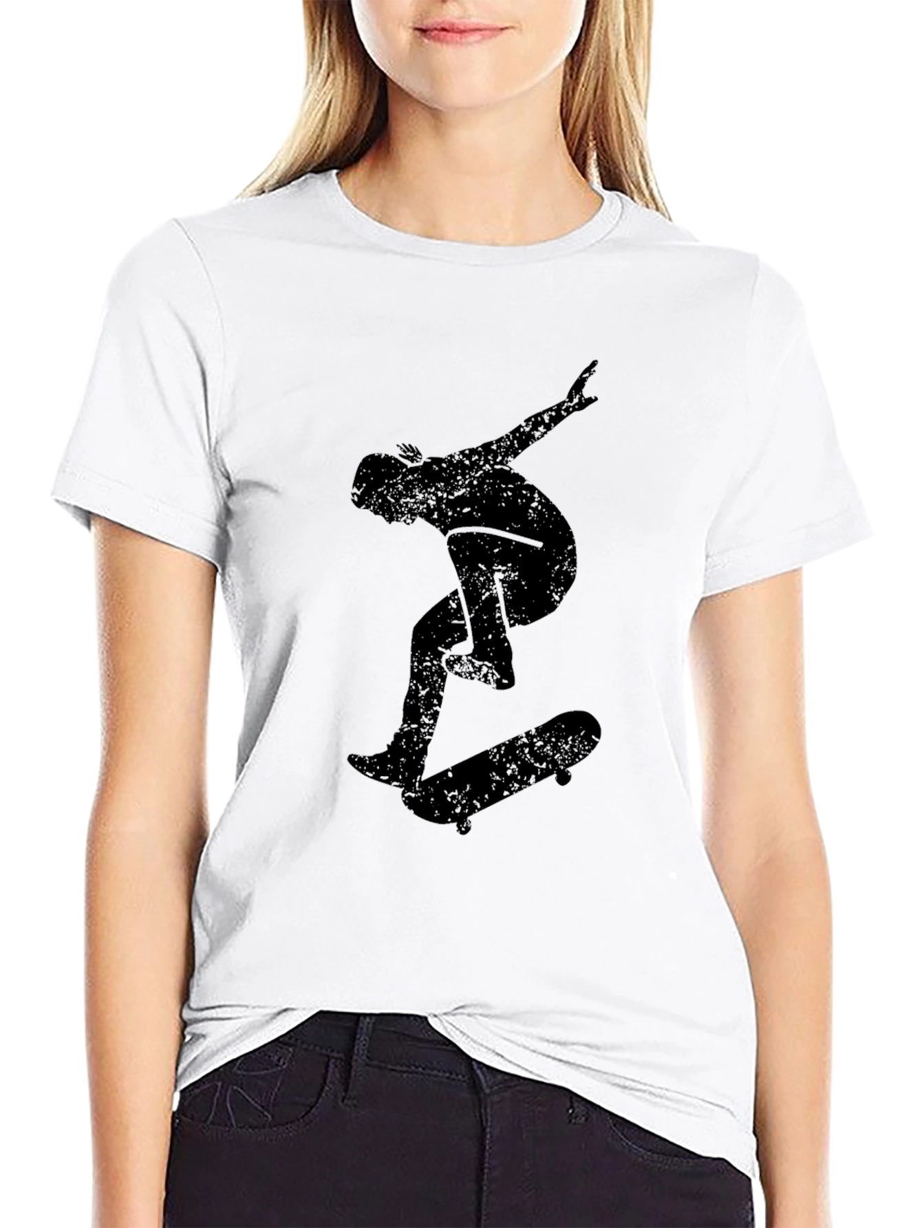 Skateboarder Graphic Tee - Black Cotton Casual Top